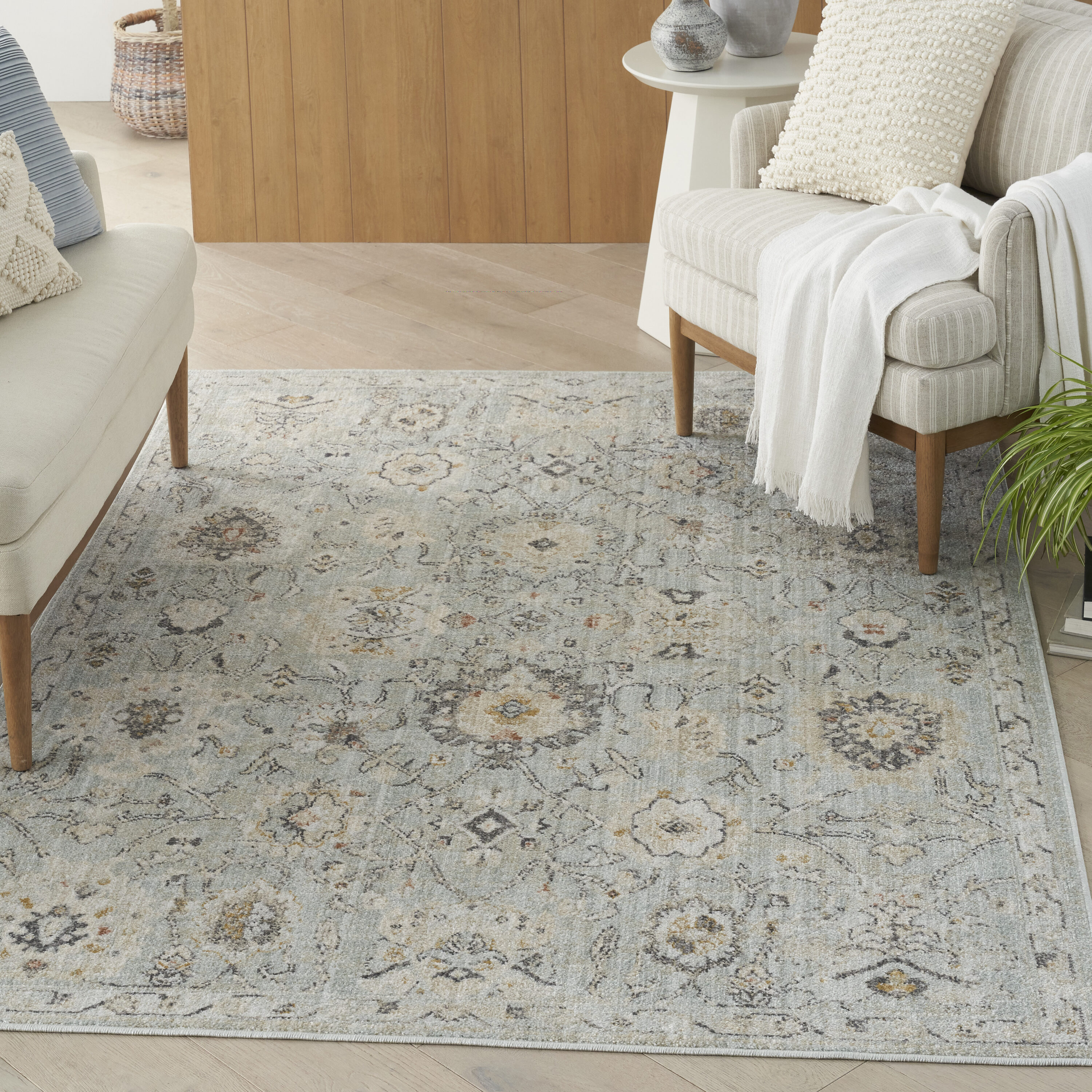 Nourison Home 099446949127 Oushak Home 4 x 6 (ft) Polypropylene Mint Rectangular Indoor Floral/Botanical Persian Area rug