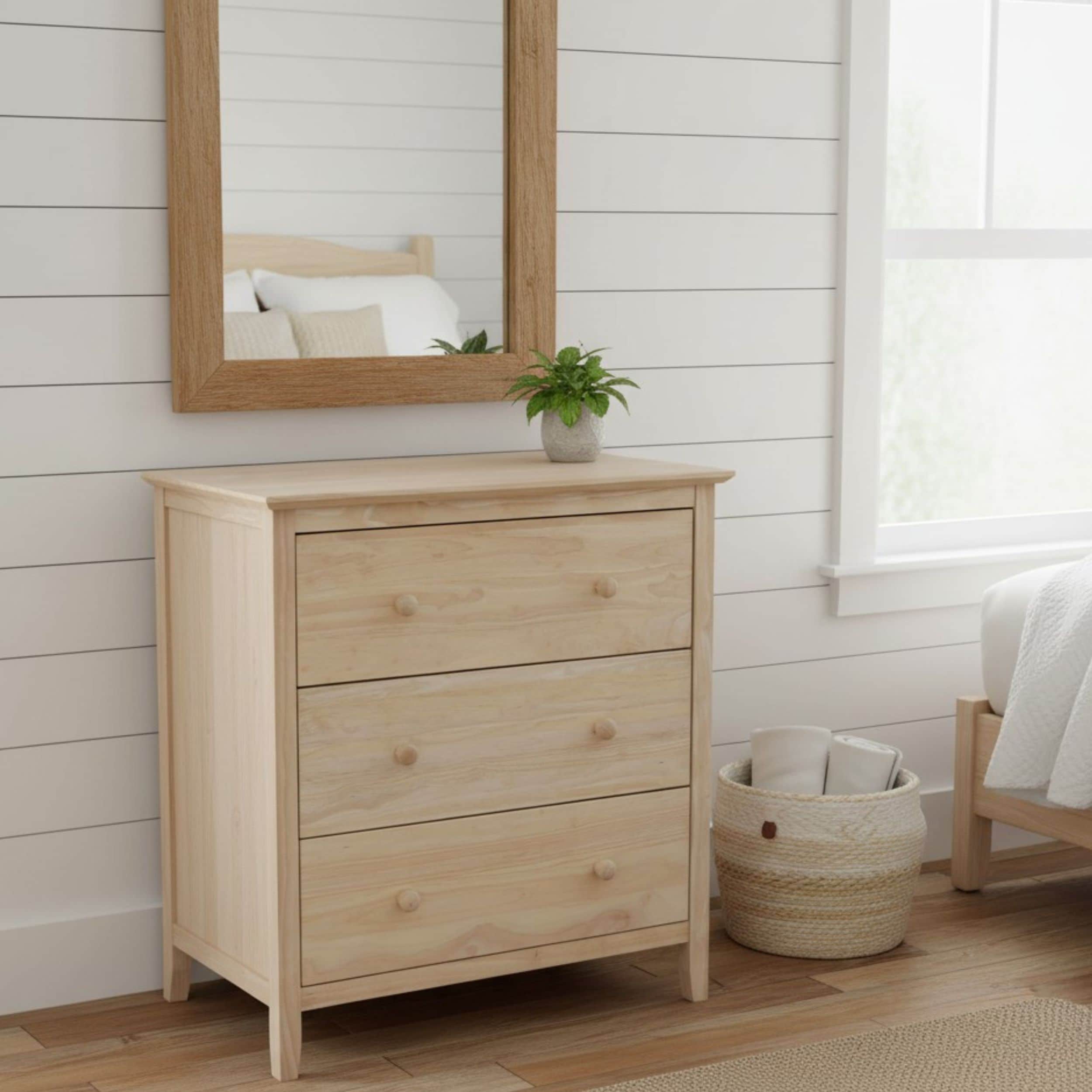 International Concepts BD-8003 Unfinished Asian hardwood 3 -Drawer Standard chest