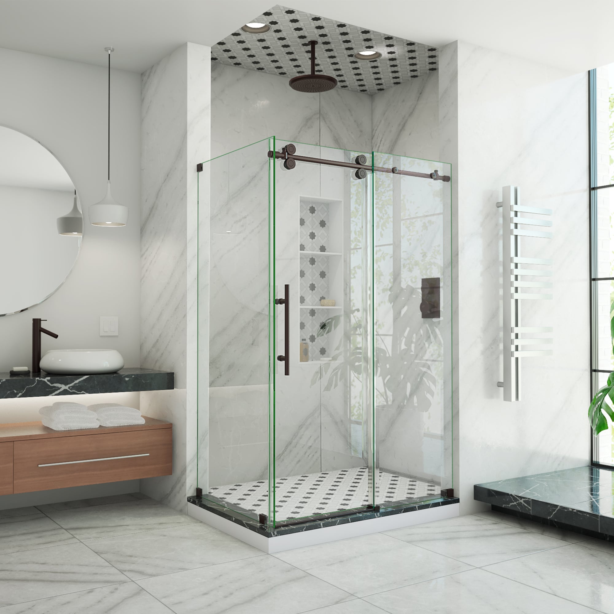 DreamLine SHEN-6132482-06 Enigma-XO Oil Rubbed Bronze 44-3/8-in to 48-3/8-in W x 76.0-in H Frameless Sliding Shower door 3/8-in Thick Clear Glass