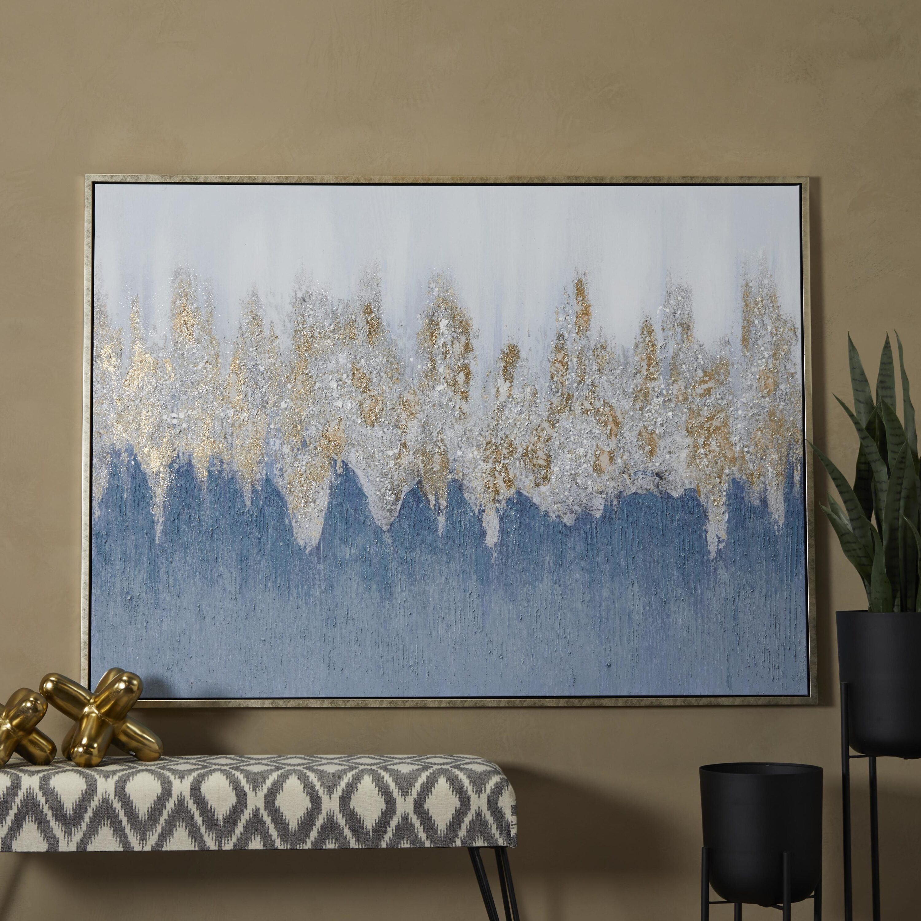 Grayson Lane 87802 Blue Geode Canvas with Silver Frame Silver Wood Framed 47.5-in H x 65-in W Abstract Canvas Painting