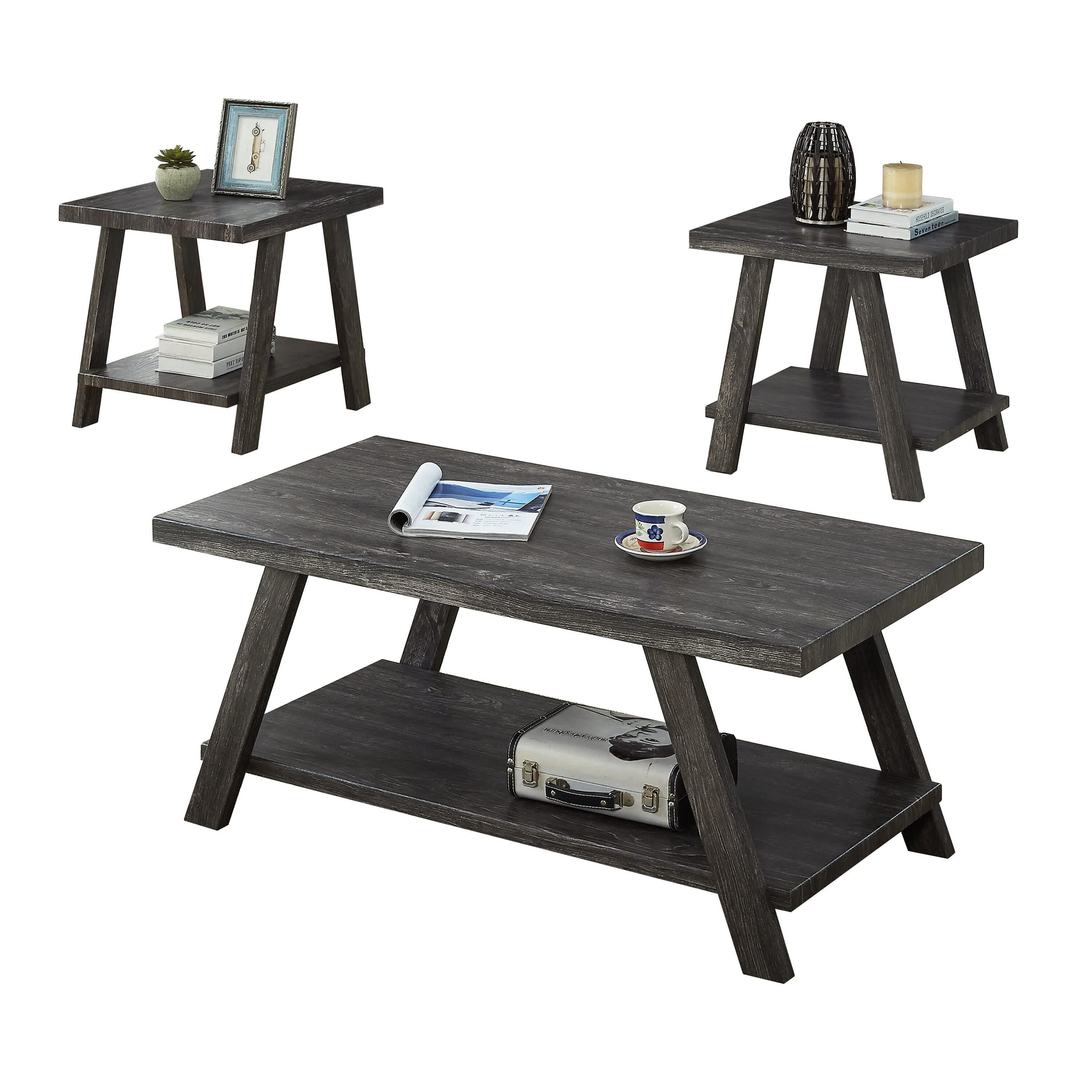 Vynxaria LEXY0498-DJJJ-BZ068 Series 48 in. Charcoal Rectangular Wood Top End Table with Shelf Storage