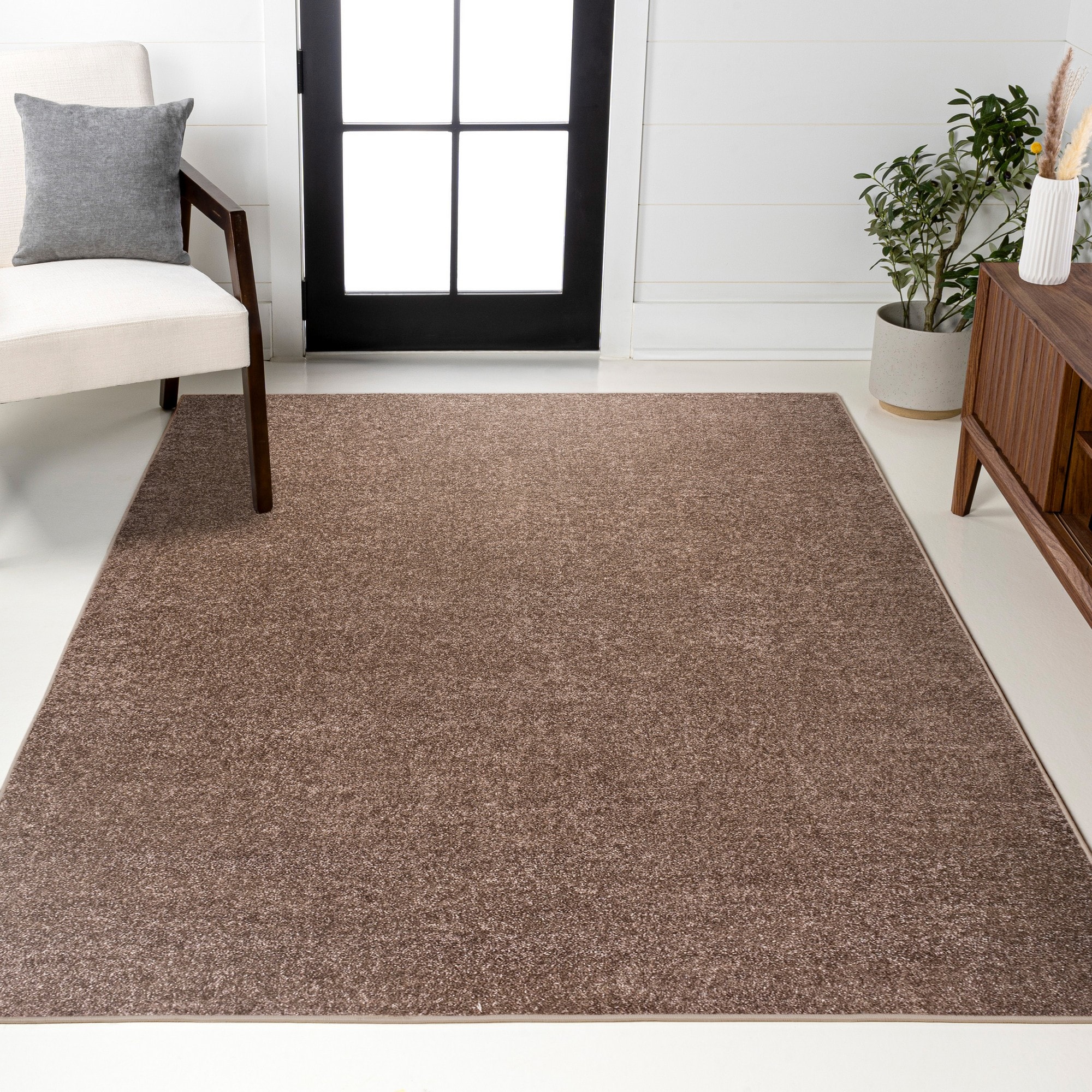 JONATHAN  Y SEU100J-9 SUPERSOFT Haze 9 x 12 (ft) Loomed Brown Rectangular Indoor Solid Mid-Century Modern Pet Friendly Area rug
