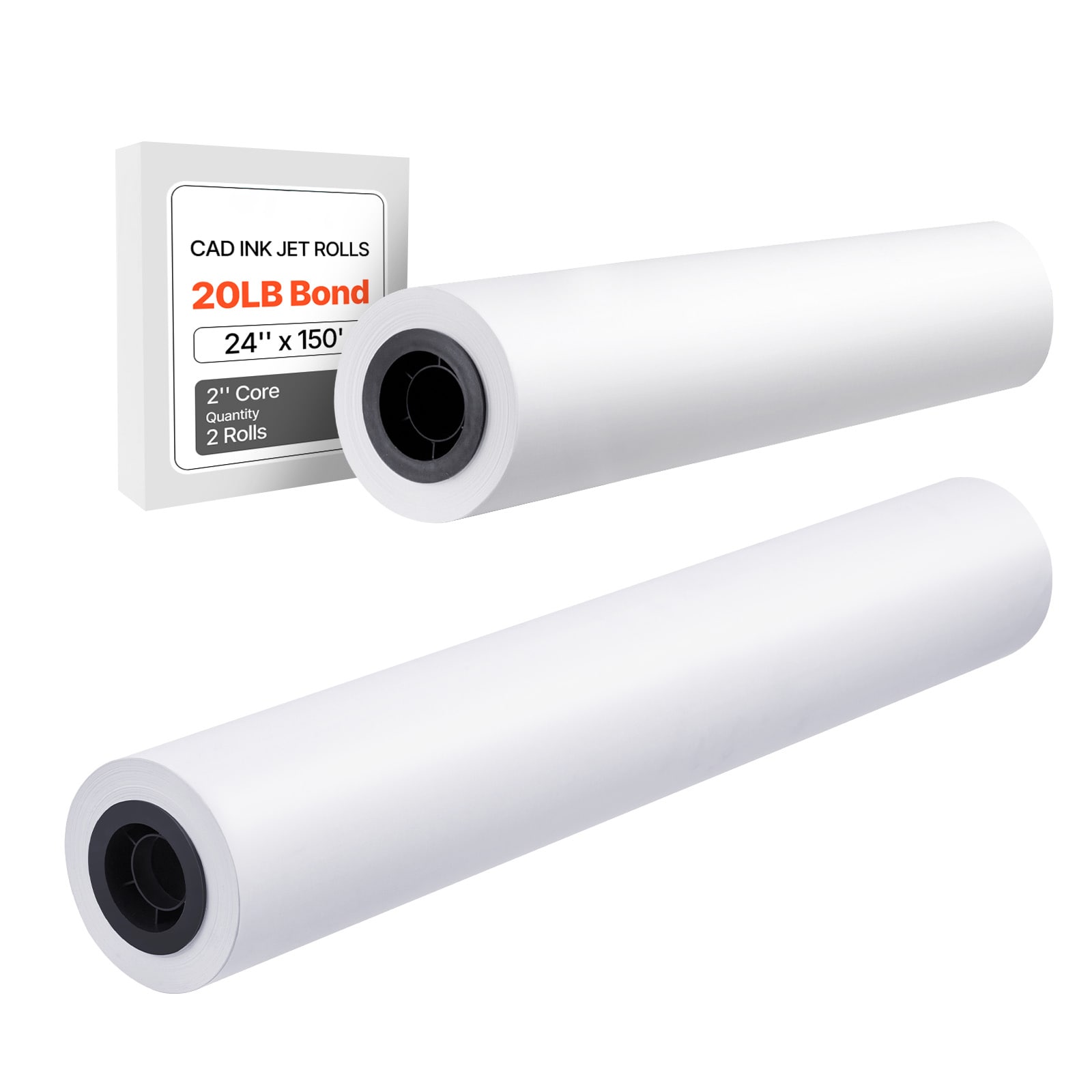 Mecale 24-in x 150-ft CAD Plotter Paper 2-Roll Box 20-lb Bond with 2-in Core 300-ft Total White
