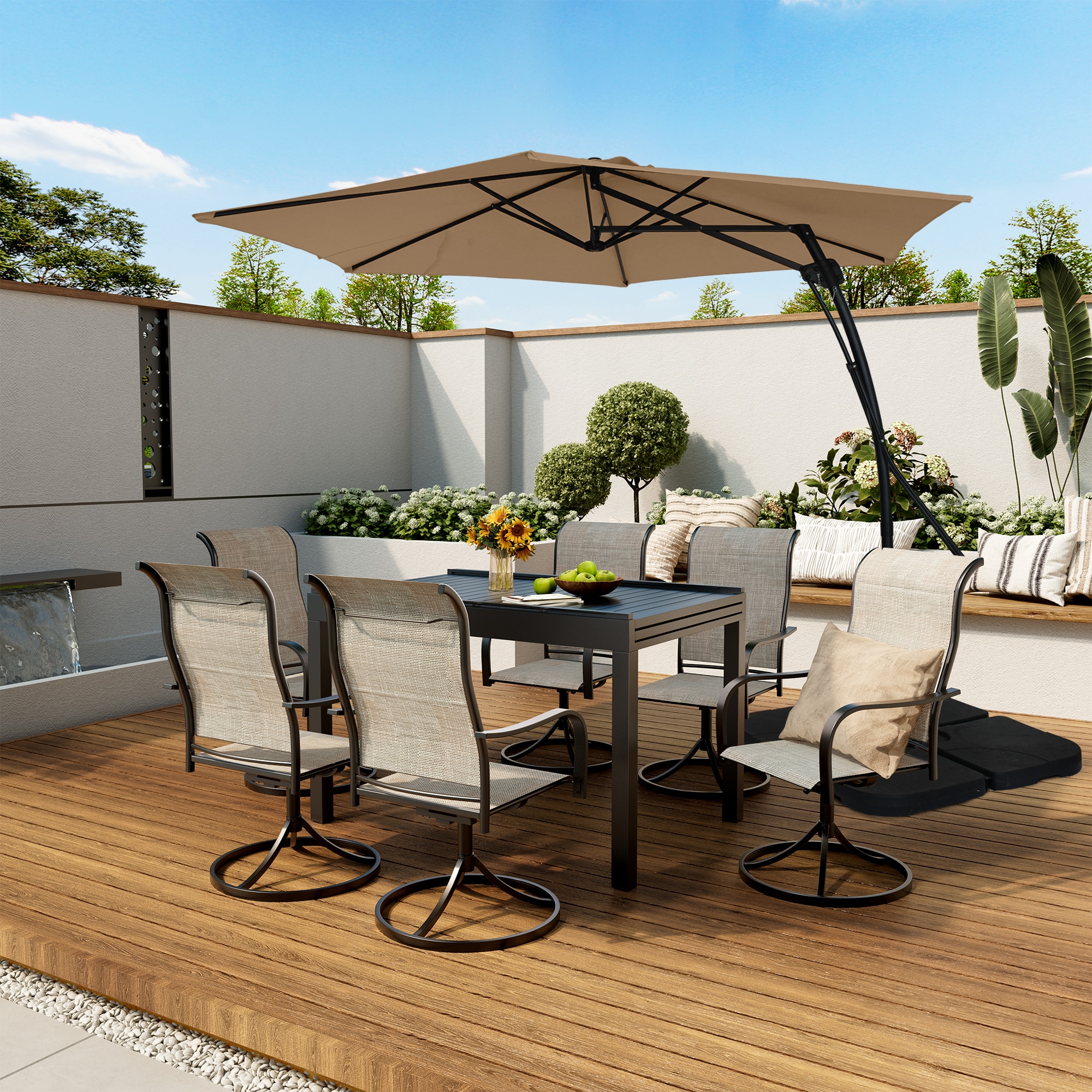 Mondawe 21WF371OG-ED 10-ft Steel Tan No-tilt Offset Patio Umbrella