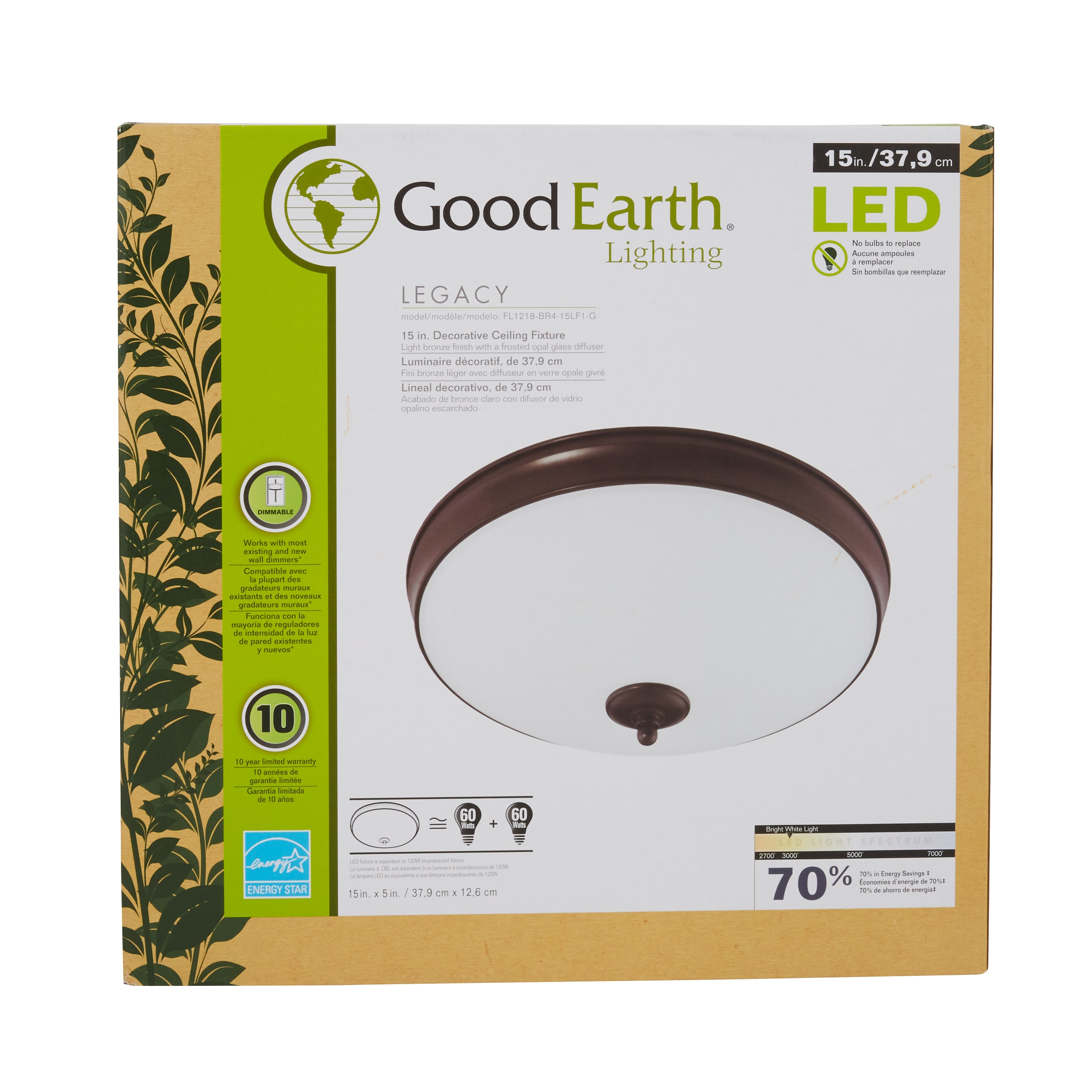Good Earth Lighting Legacy 1-Light 15-in Bronze LED Flush Mount Light  ENERGY STAR in the Flush Mount Lighting department at