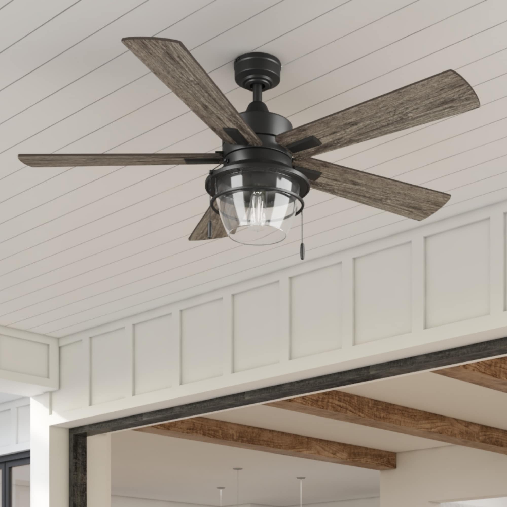 Harbor Breeze 42997 Murphy 52-in Outdoor Matte Black with Aged Cedar/Ebony Blades Ceiling Fan With Light ( 5 -Blade )