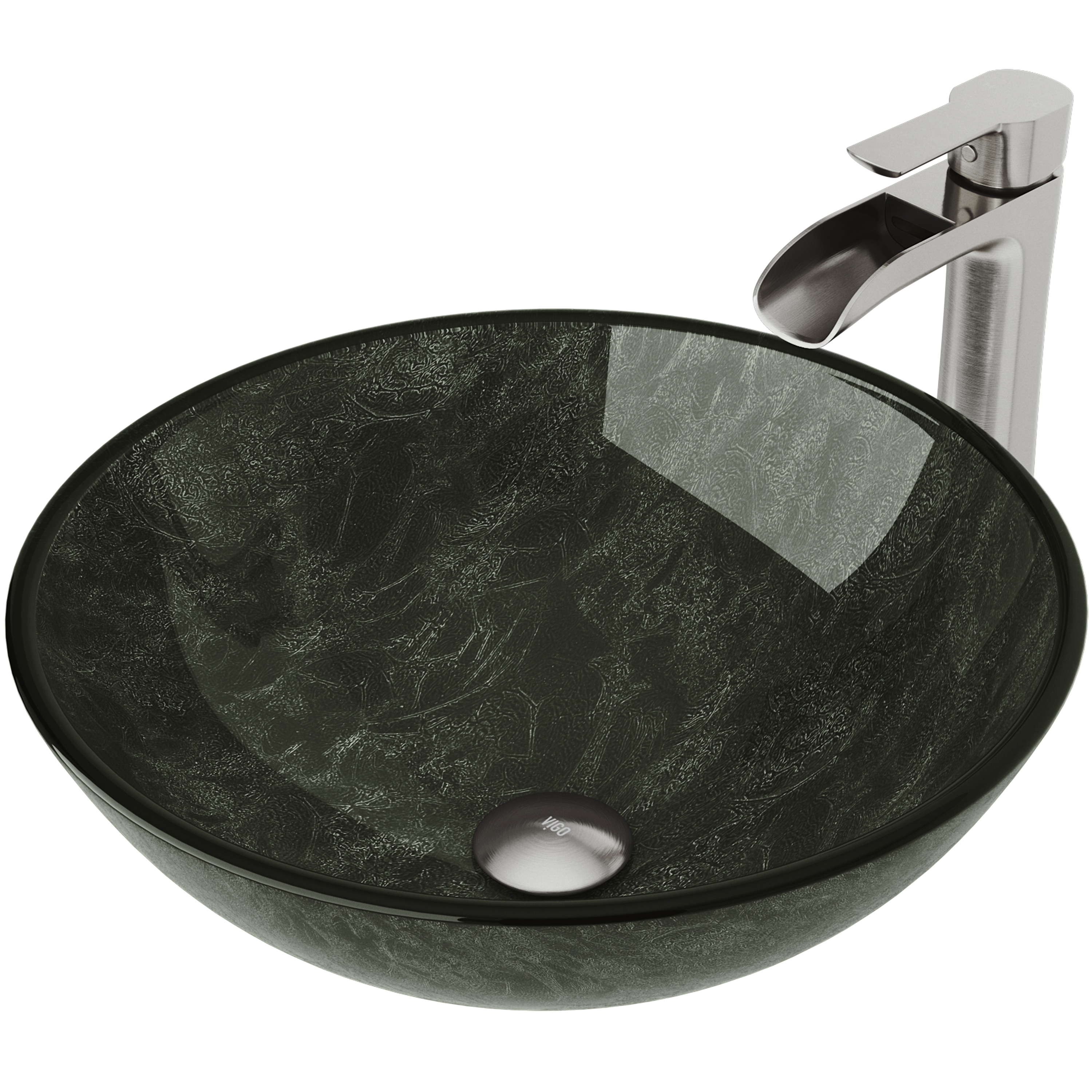 VIGO Vessel sink Glass Vessel Round Modern Gray Onyx Bathroom Sink with ...