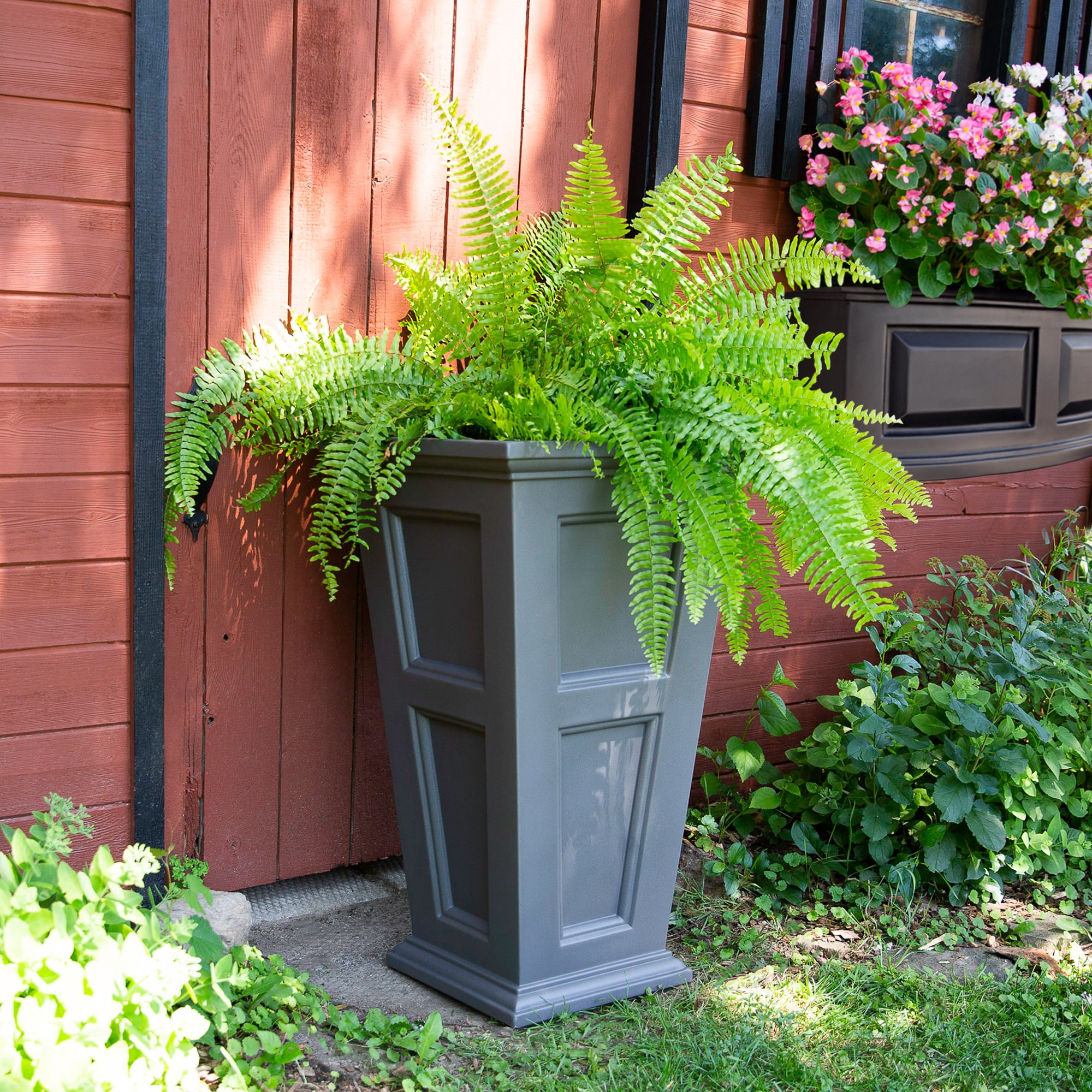 Mayne Square 18 6 In W X 34 In H Gray Resin Outdoor Planter In The Pots   66105695 