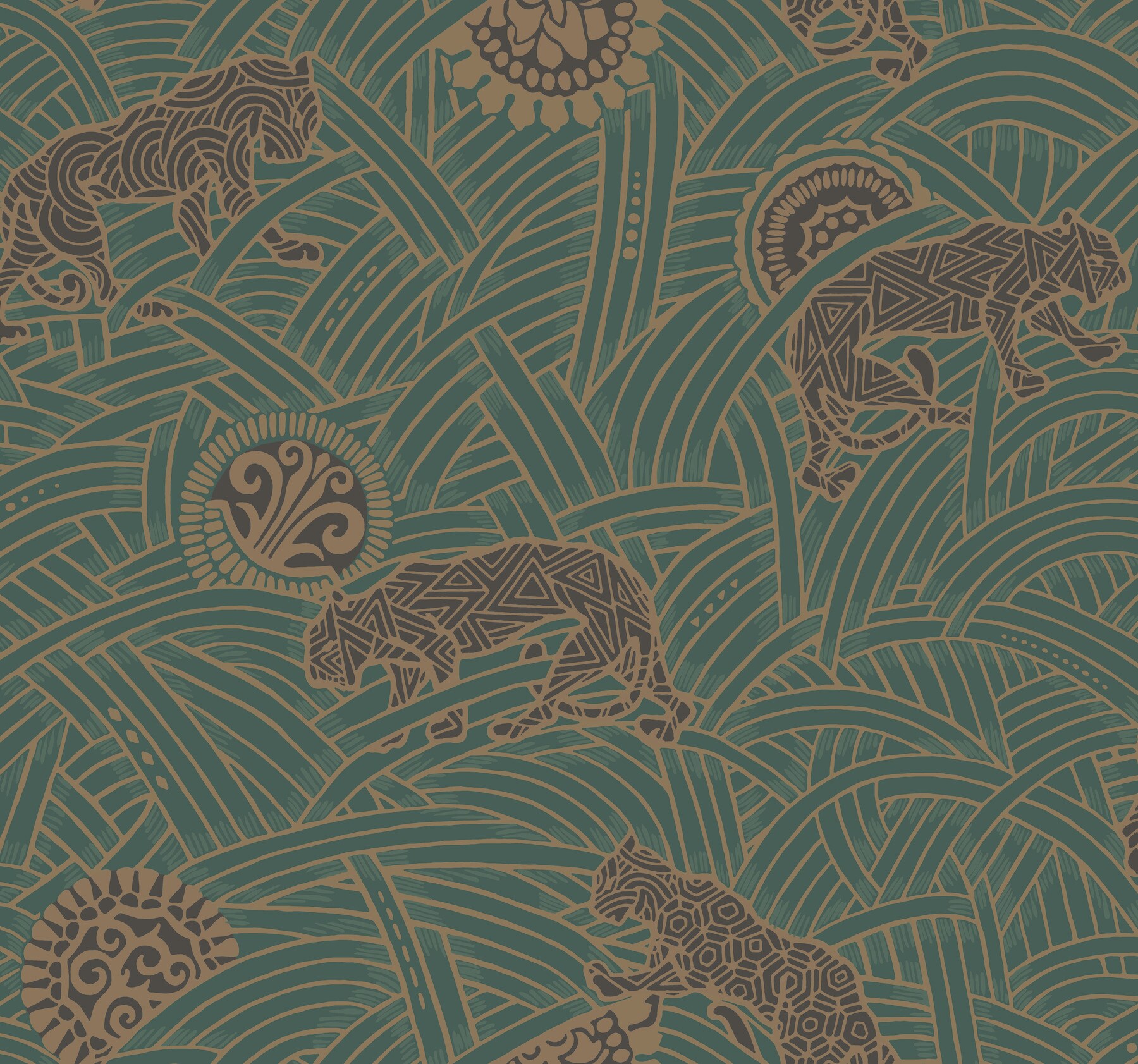 York Wallcoverings AF6551 Ronald Redding Designs Tea Garden 60.8-Sq. Feet Green Non-woven Animals Unpasted Wallpaper