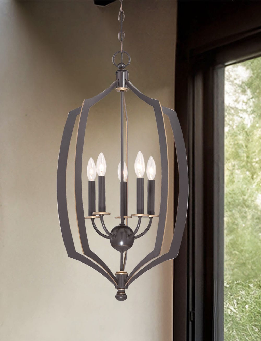 Minka Lavery Middletown 5-Light Downton Bronze with Gold Highlights  Transitional Lantern Hanging Pendant Light in the Pendant Lighting  department at