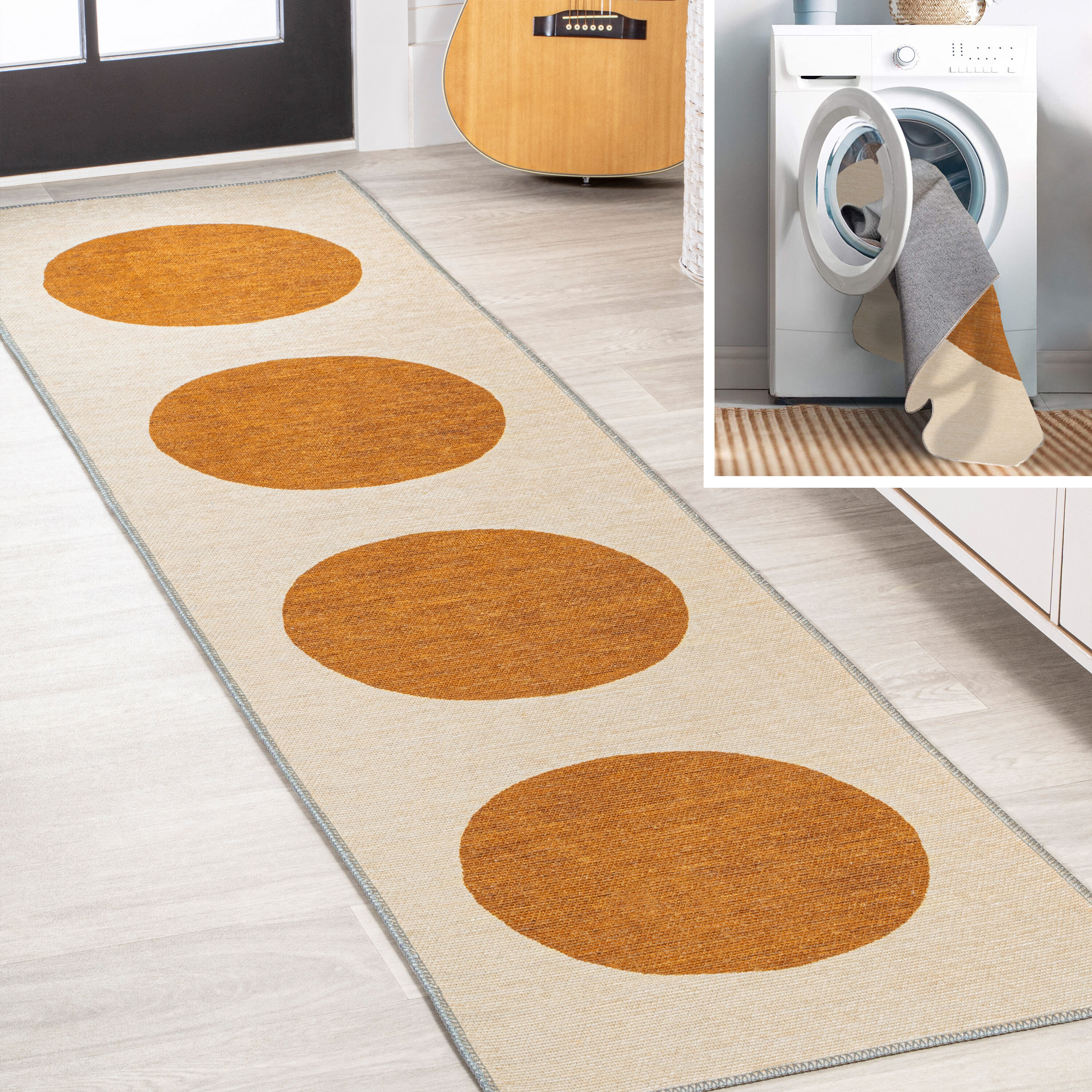 JONATHAN  Y WSH113A-28 WASHABLE Cirkel Minimalist Geometric Dot 2 x 8 (ft) Loomed Polypropylene Cream/Rust Rectangular Indoor Medallion Bohemian/Eclectic Machine washable Runner rug