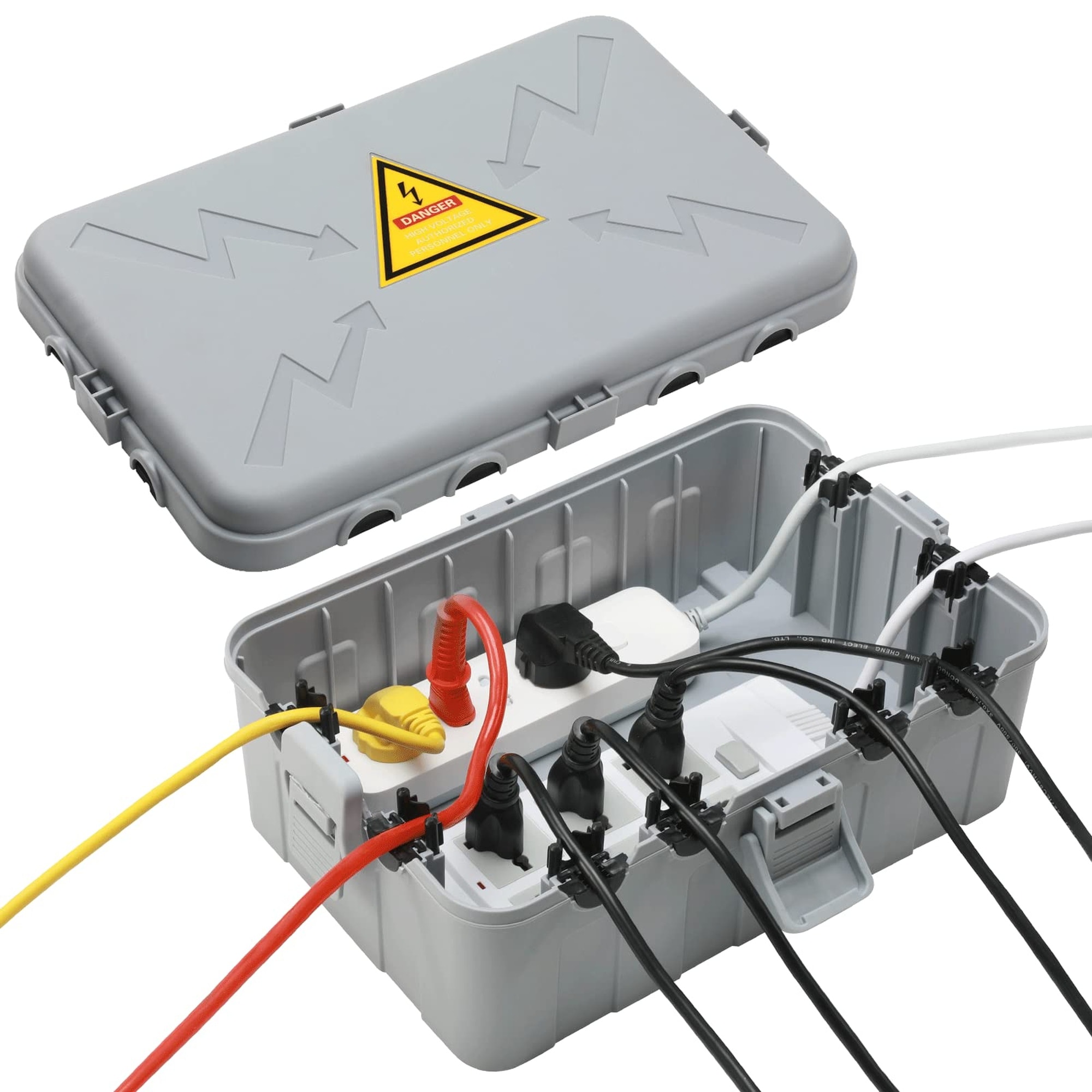 Numhew 12.5in L x 8.5in W x 5in H 8-Port Weatherproof Grey Outdoor Electrical Box