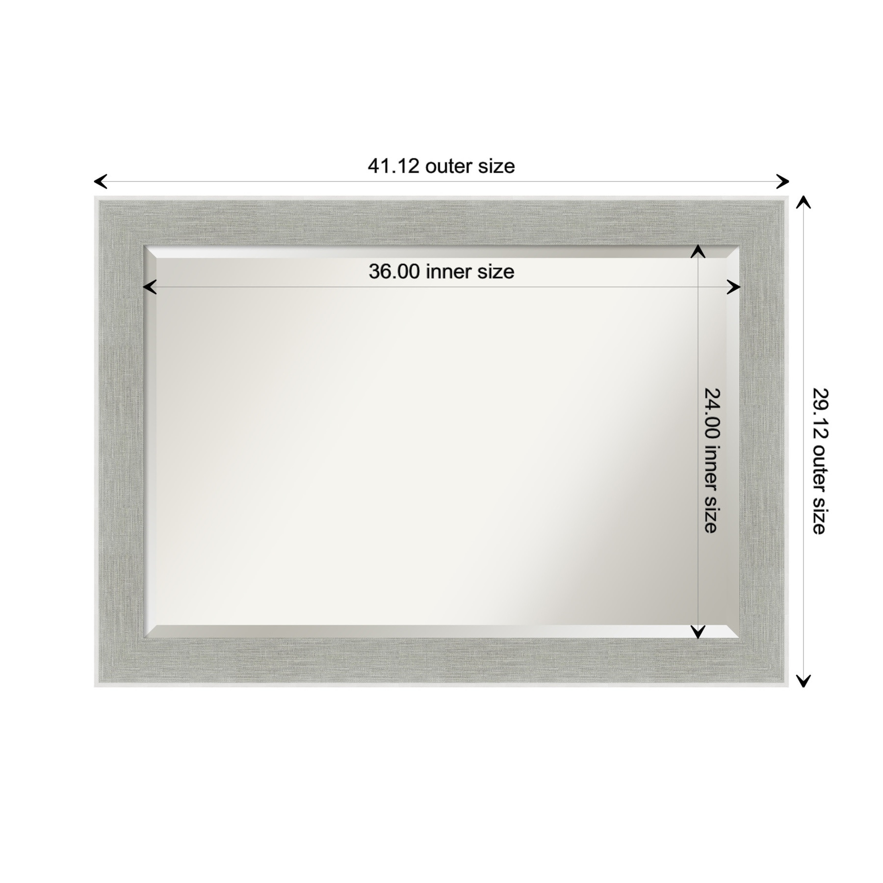 Glam Linen Grey Rectangular Wood Framed Wall Mirror