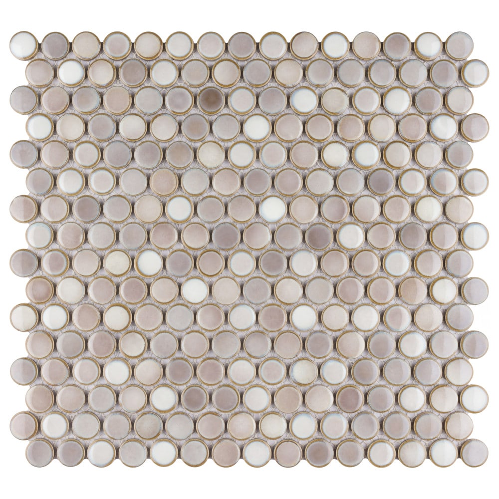 Affinity Tile S1FKOMPR27 Sample - Hudson Penny Round Dove Grey 6-in x 6-in Glossy Porcelain Floor and Wall Tile