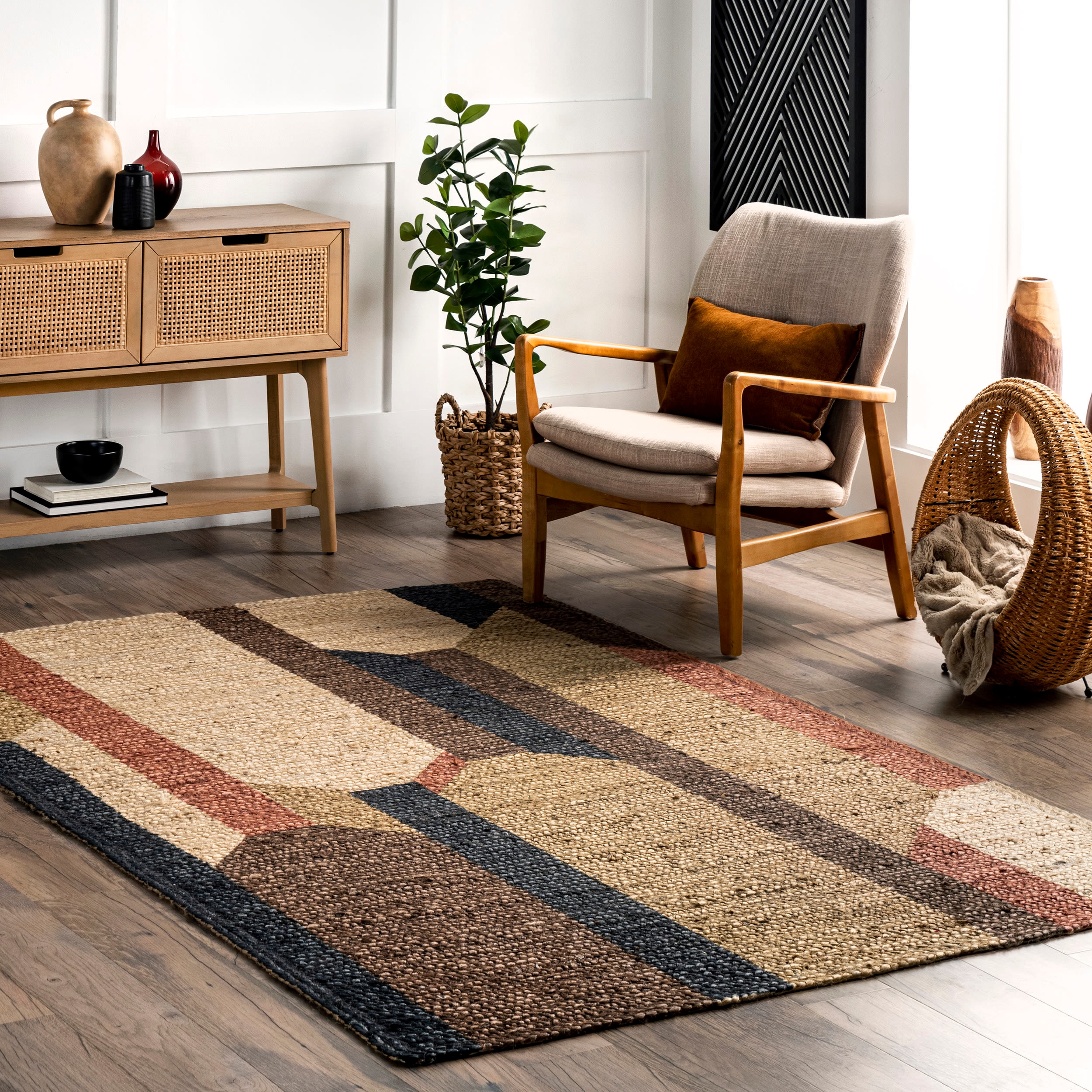 nuLOOM SVGN04A-508 Holli 5 x 8 (ft) Braided Jute Multi Rectangular Indoor Abstract Vacuum regularly Area rug