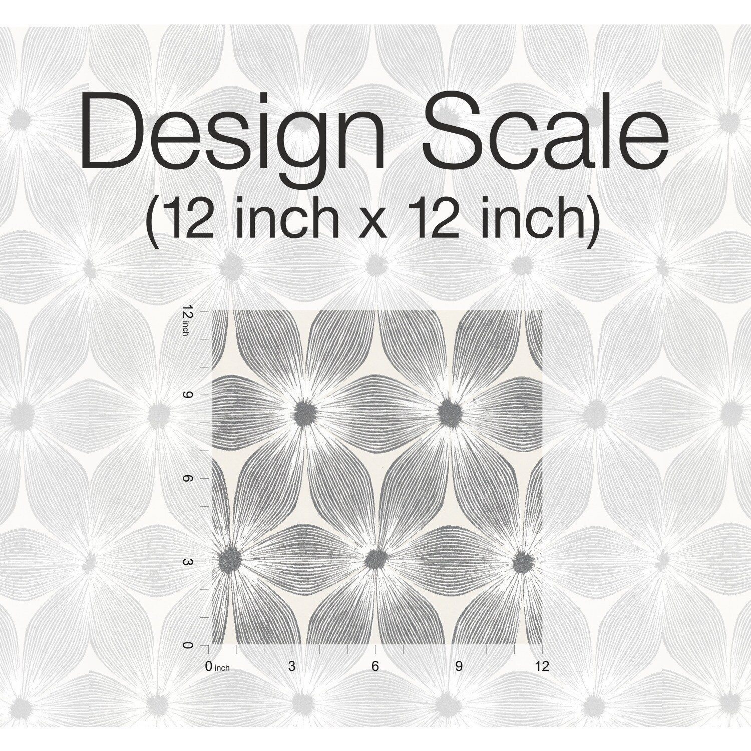 White and Silver Vinyl-Coated Floral Wallpaper