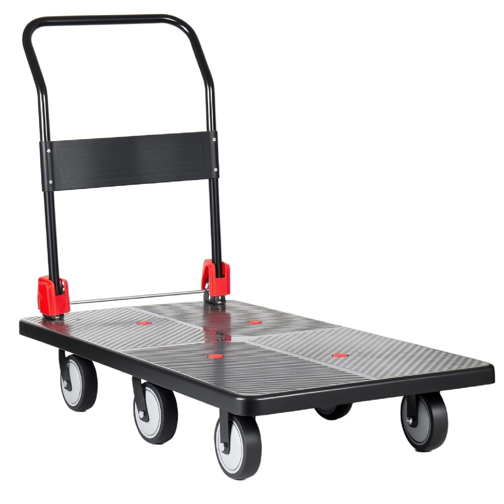 YOSIMFUR Foldable Platform Handcart 25.5 x 51.5 Inch Heavy Duty Push Dolly Cart with 6 Inch 360 Degree Silent TPR Wheels 1800 Lbs Load Capacity Four Steel Support Beams for Home Garage Warehouse Industrial Moving Transport