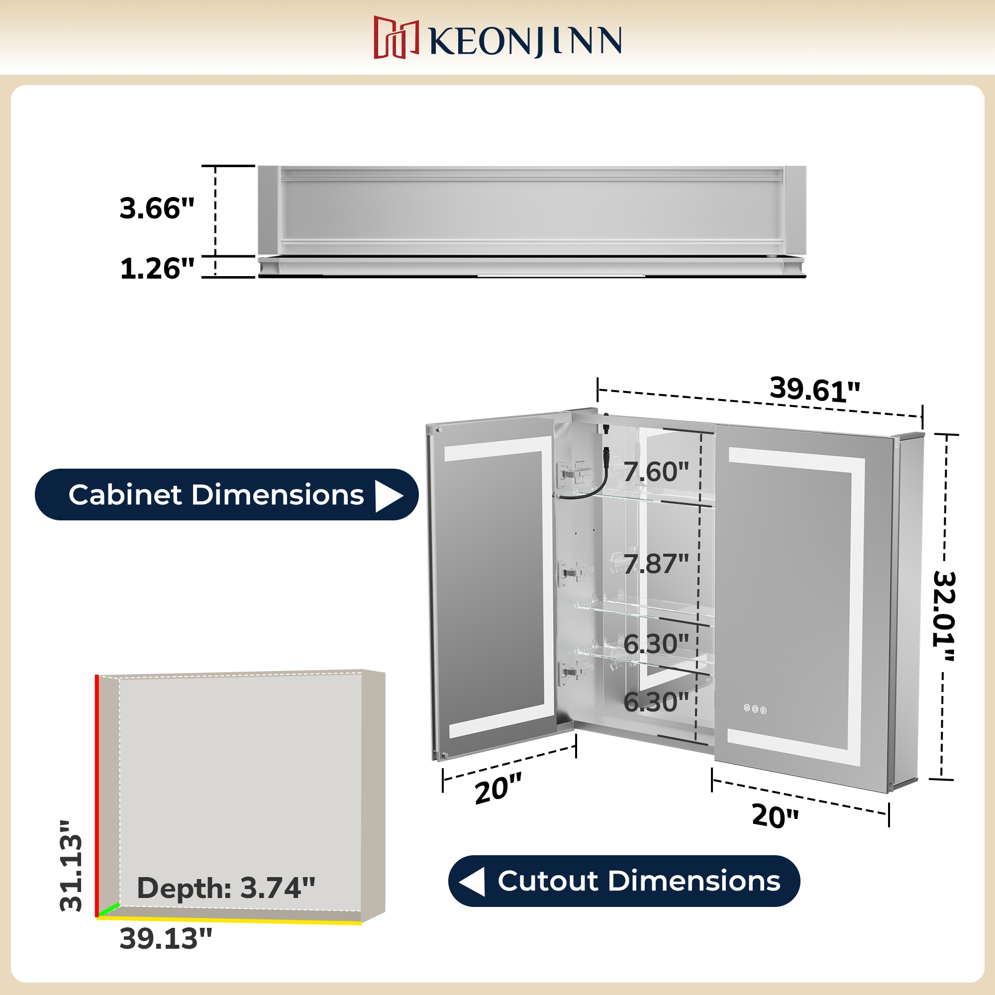 Keonjinn LW-JG-ZG-10181 Bathroom-Medicine-Cabinets - View #2