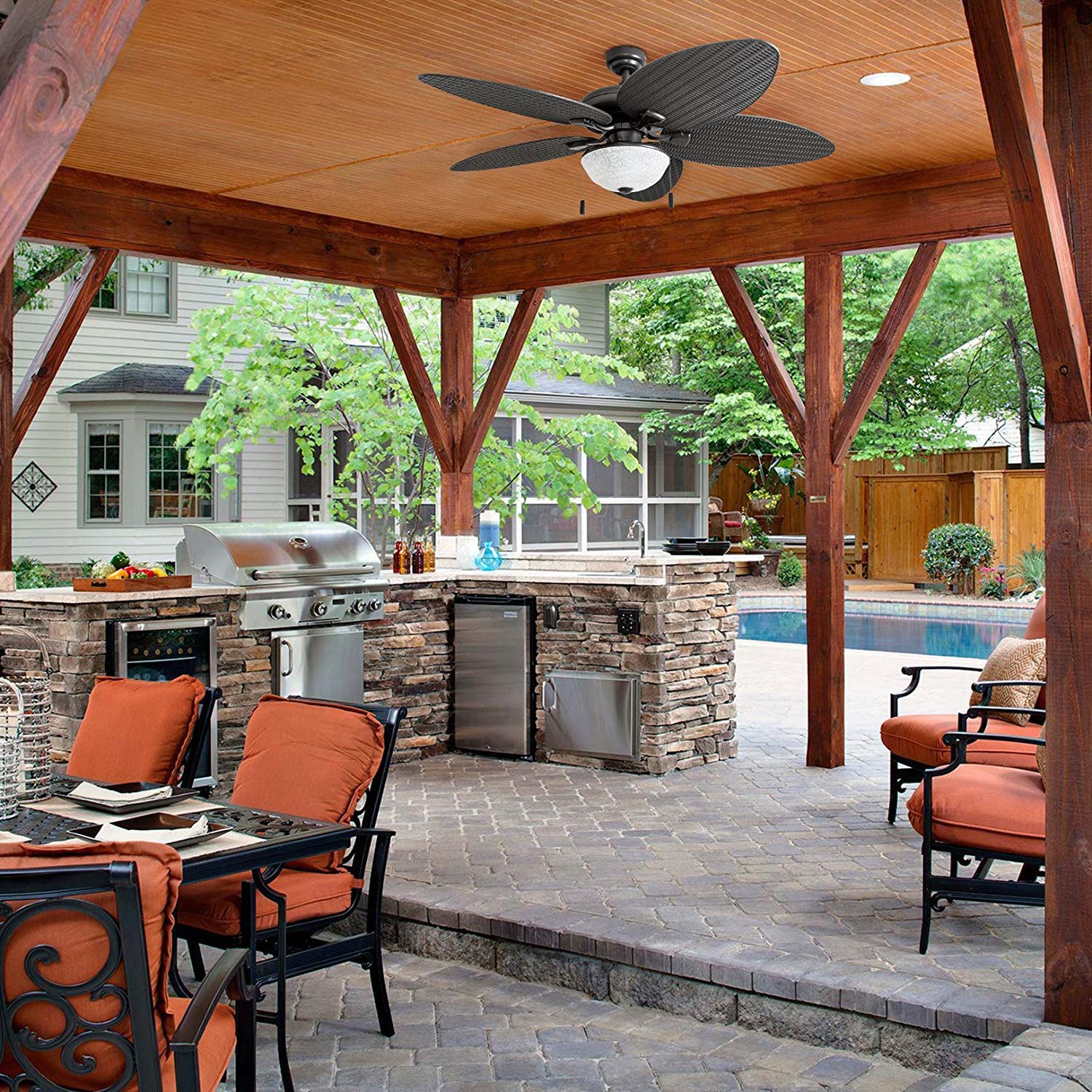 Bronze 52-Inch Tropical Indoor/Outdoor Ceiling Fan with LED Light
