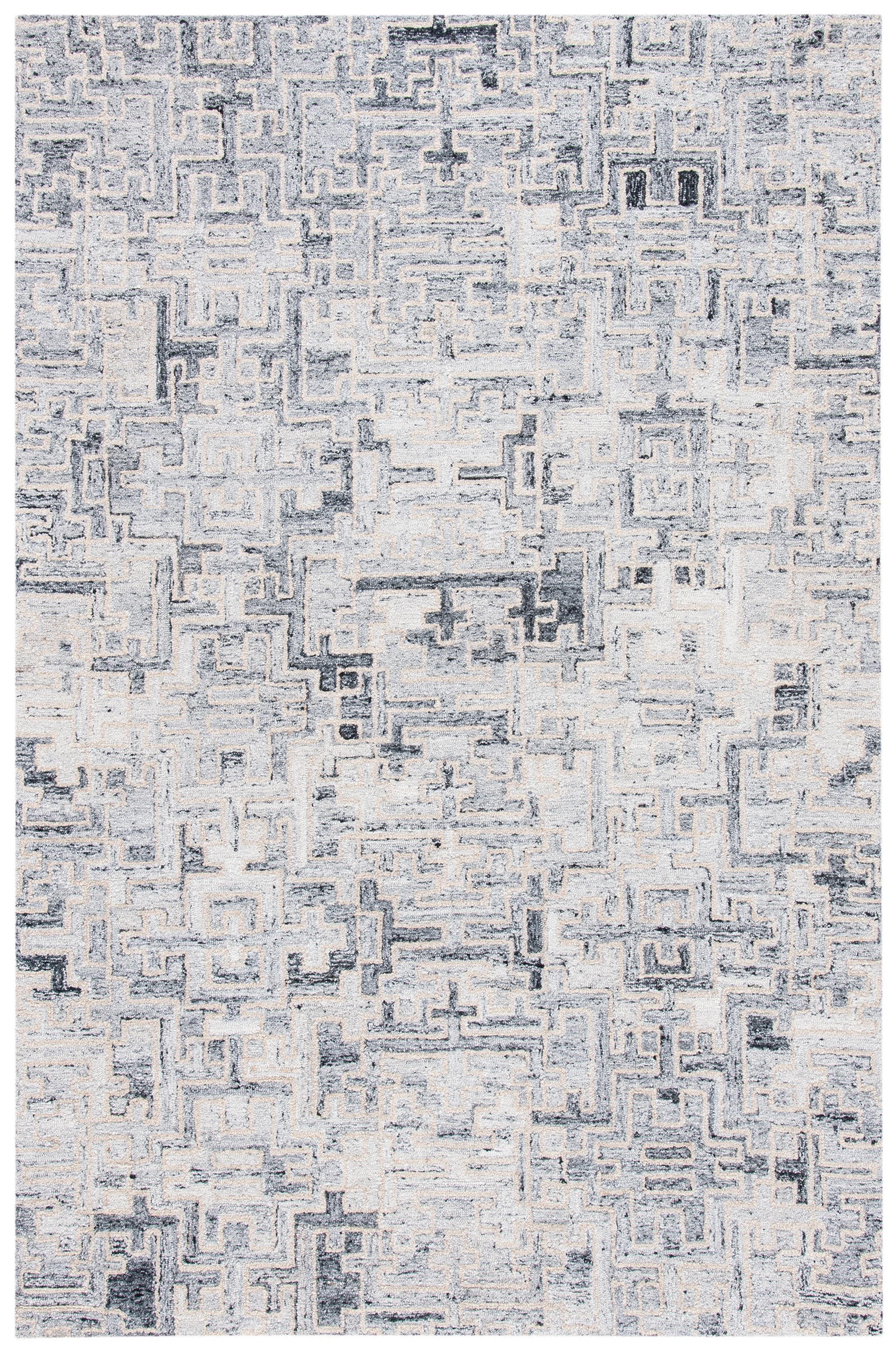 Handmade Ivory and Black Wool Abstract Accent Rug, 2' x 3'