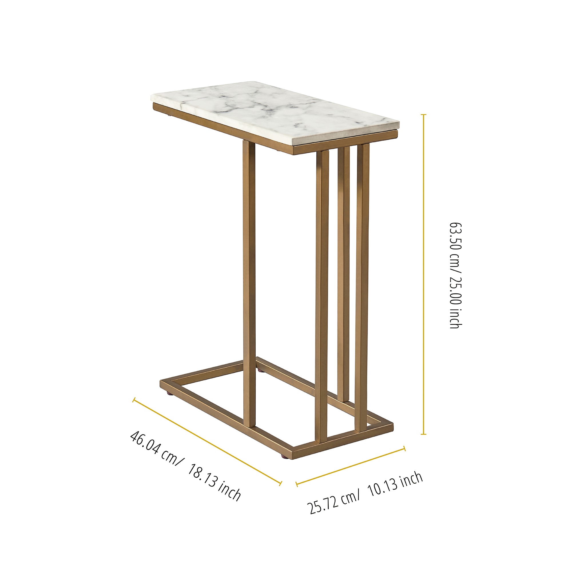 Modern Faux Marble and Brass C-Shaped Side Table