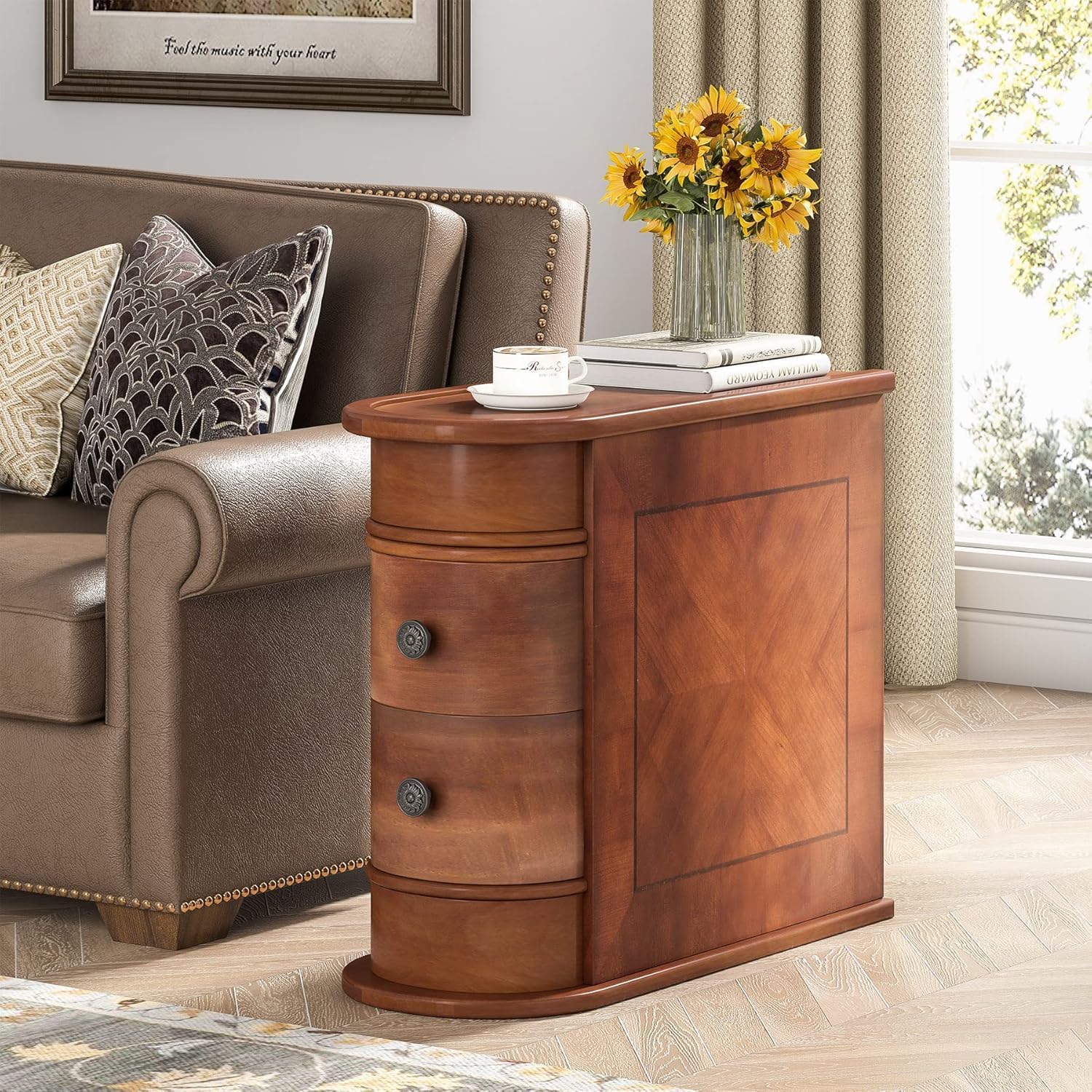 2 Drawers End Table, Wood Side Table