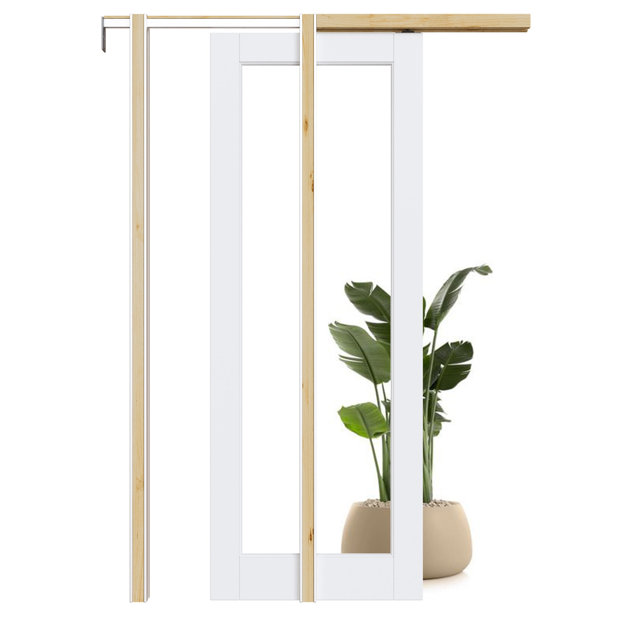 JUJUBON IN-PDPK-1L-CG-SC-32 32-in x 80-in MDF Pocket Door Frame with Pocket Sliding Door,Pocket Door Frame and Hardware Soft Close Included