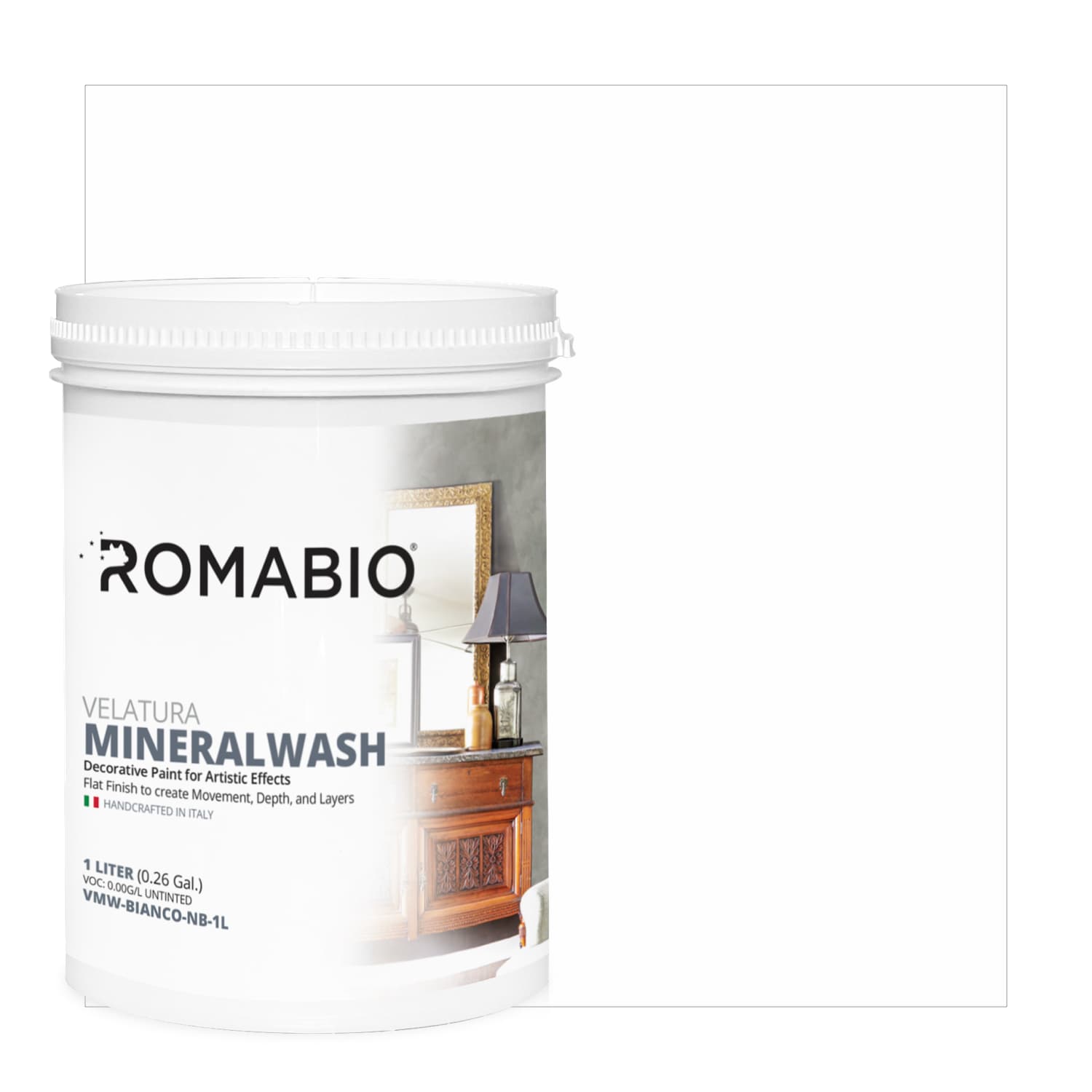 ROMABIO VMW-BIANCO-NB-1L Flat Velatura Mineralwash Bianco White Lime Interior Paint Paint + Primer ( 1-quart )
