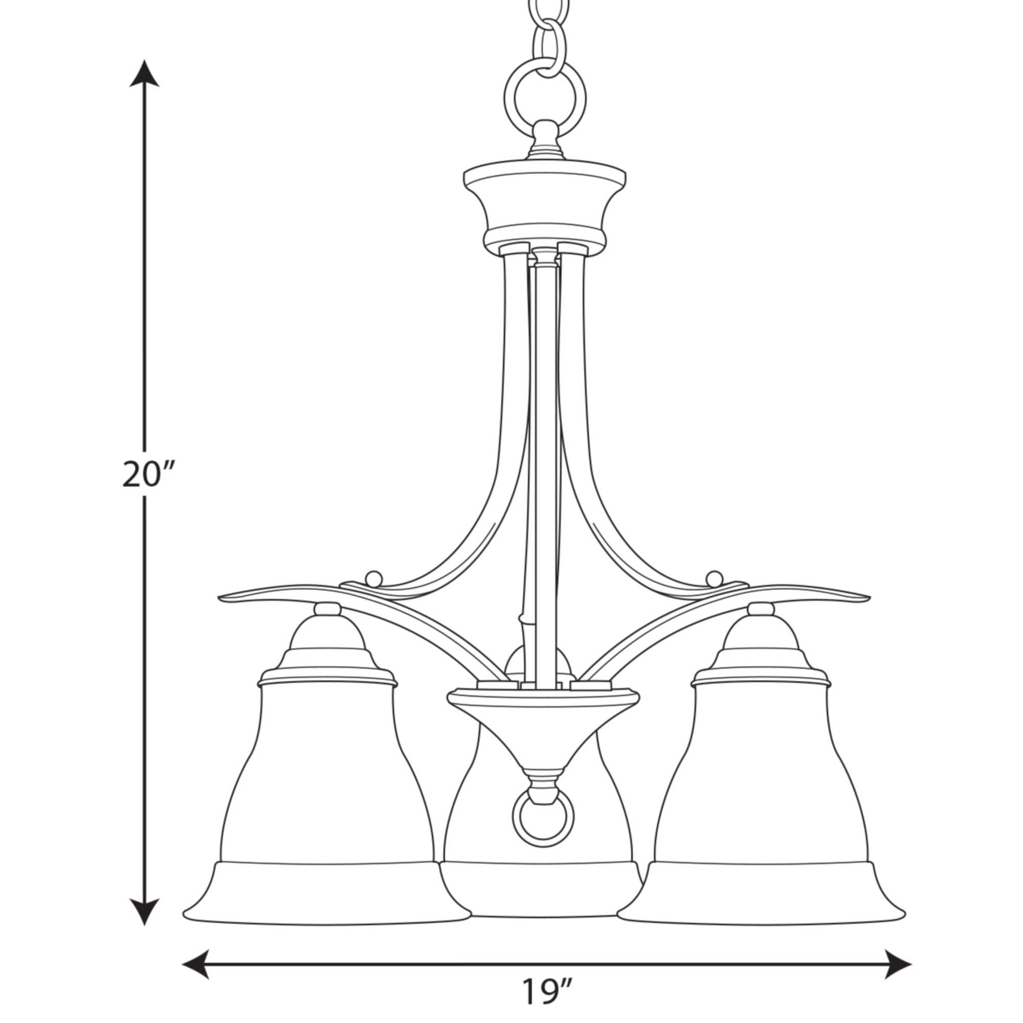 Antique Bronze 3-Light Chandelier with Etched Glass Shades