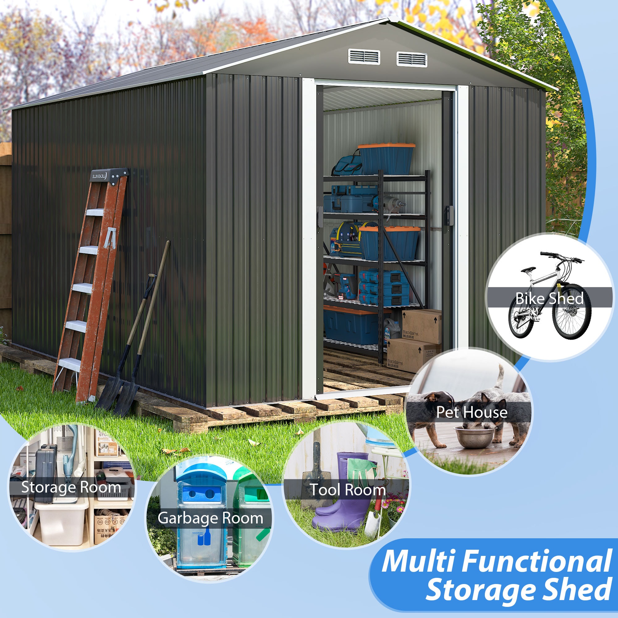 Jaxpety 8-ft x 12-ft Metal Storage Shed Galvanized Steel Storage Shed ...