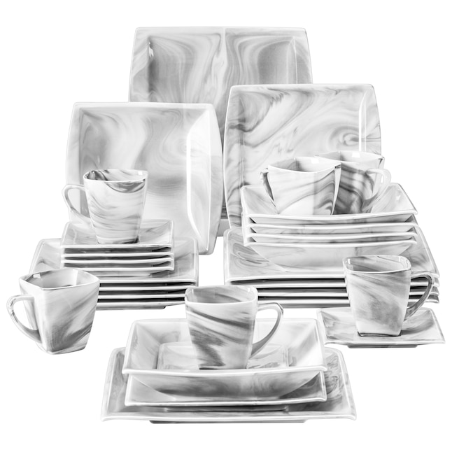 MALACASA Blance 30 Pieces Marble Grey Porcelain Dinnerware Set