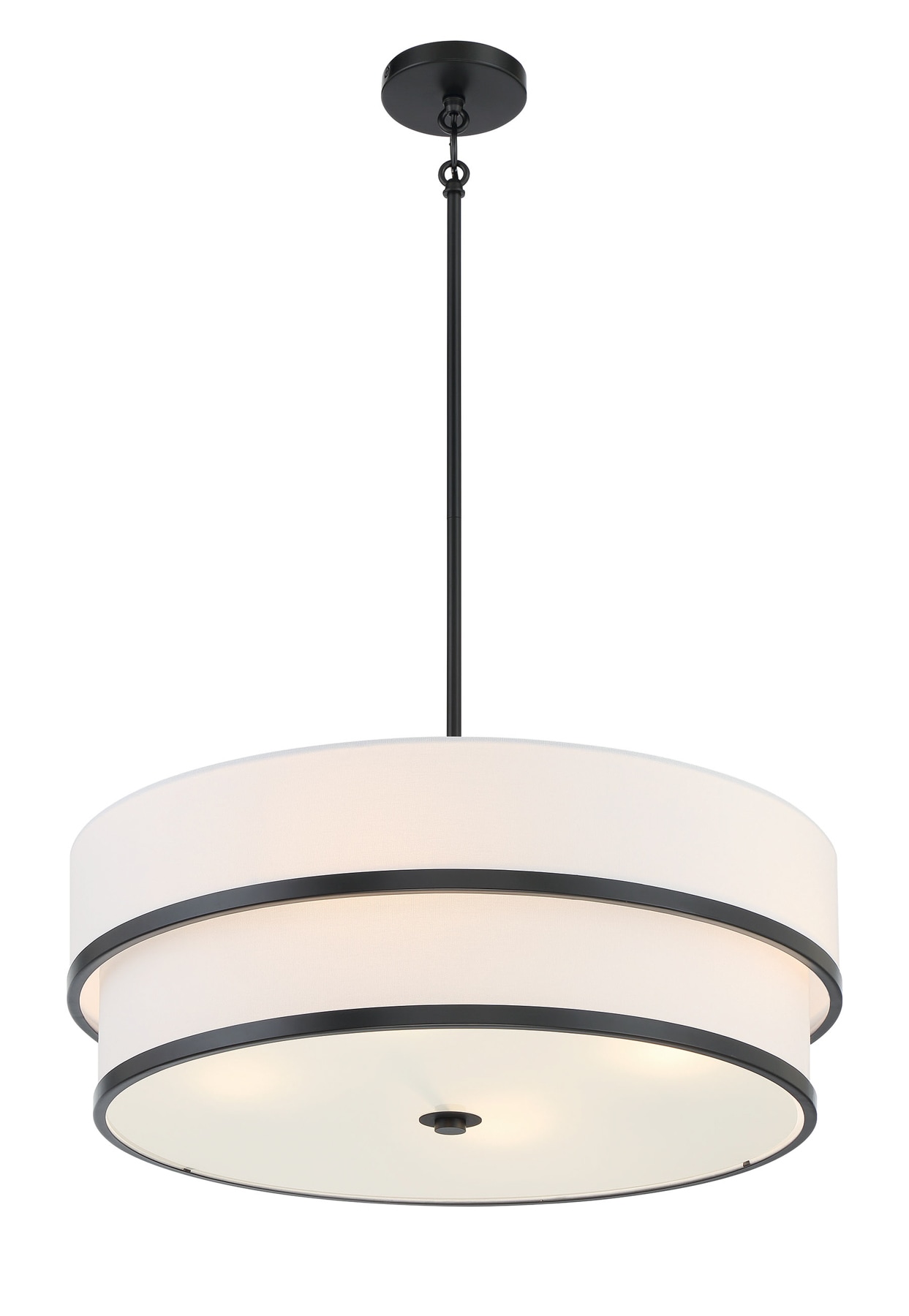 Coal Black Glass Drum Pendant Light with White Linen Shade