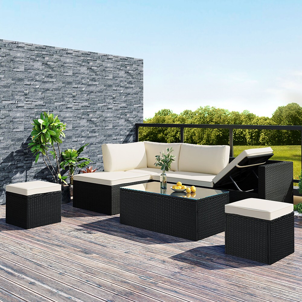 Topcraft PJTC009 Patio Conversation-Set 5-Piece Rattan Patio Conversation Set with Off-white Cushions