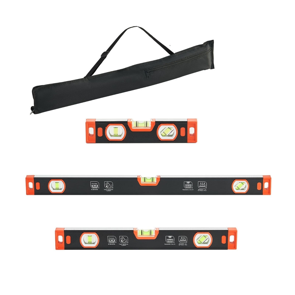 Tooliom Magnetic Torpedo Level Set 3 Piece 9 16 24 Inch Aluminum Alloy Green Vials