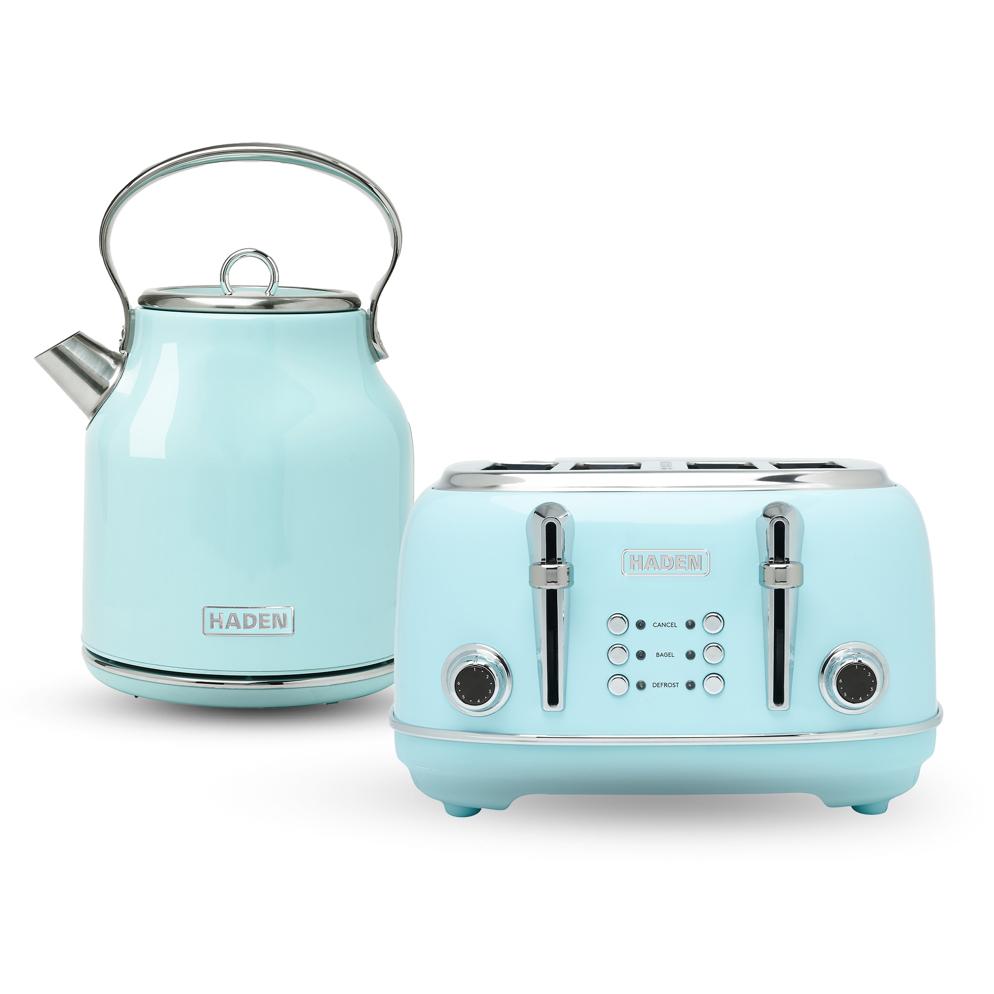Haden 75005 + 75004-HD  Heritage 4 Slice Wide Slot Toaster and Electric Kettle Turquoise and Chrome