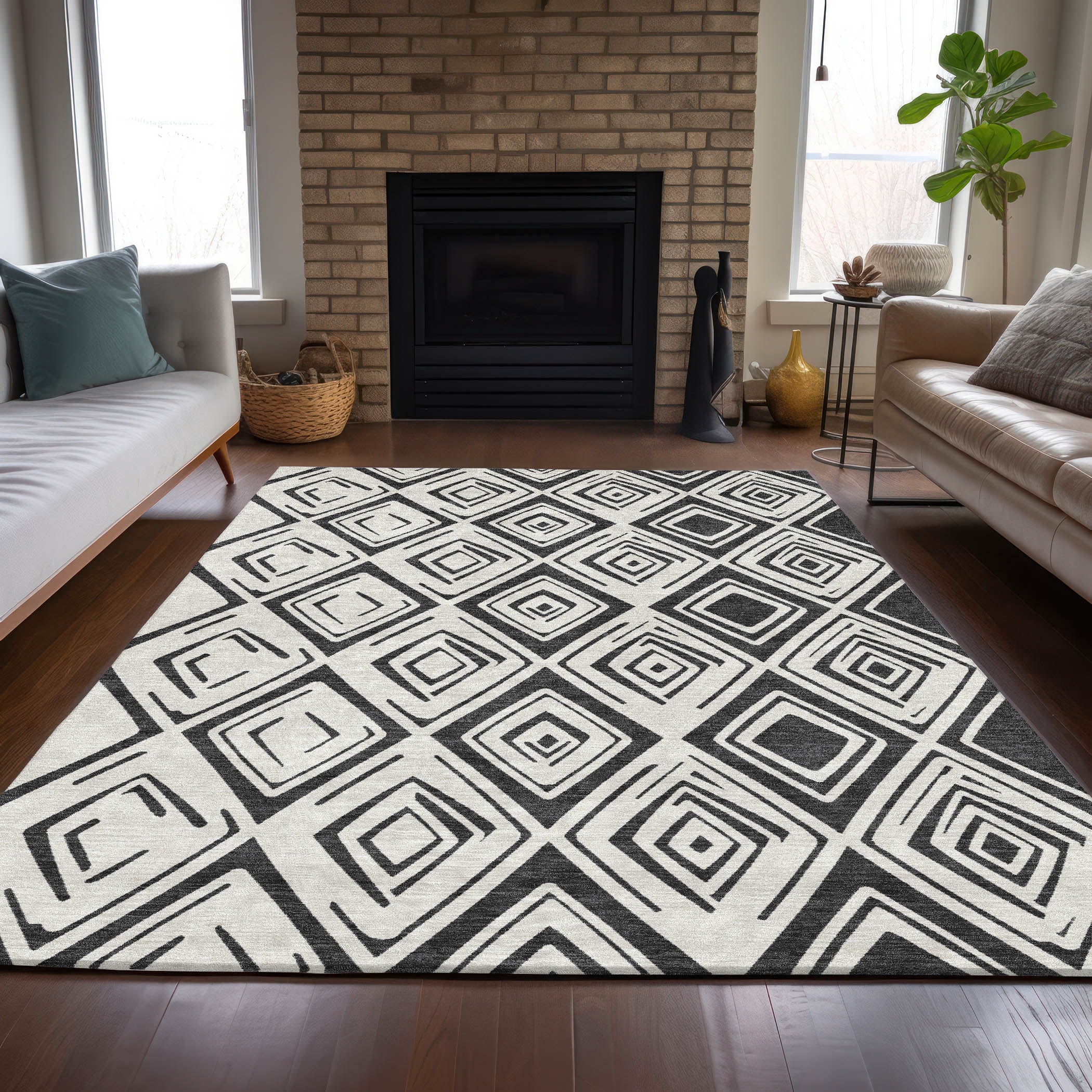 Addison Rugs ACN737IV8X10 Chantille ACN737IV 8 x 10 (ft) Polyester Ivory Rectangular Indoor/Outdoor Geometric Machine washable Area rug