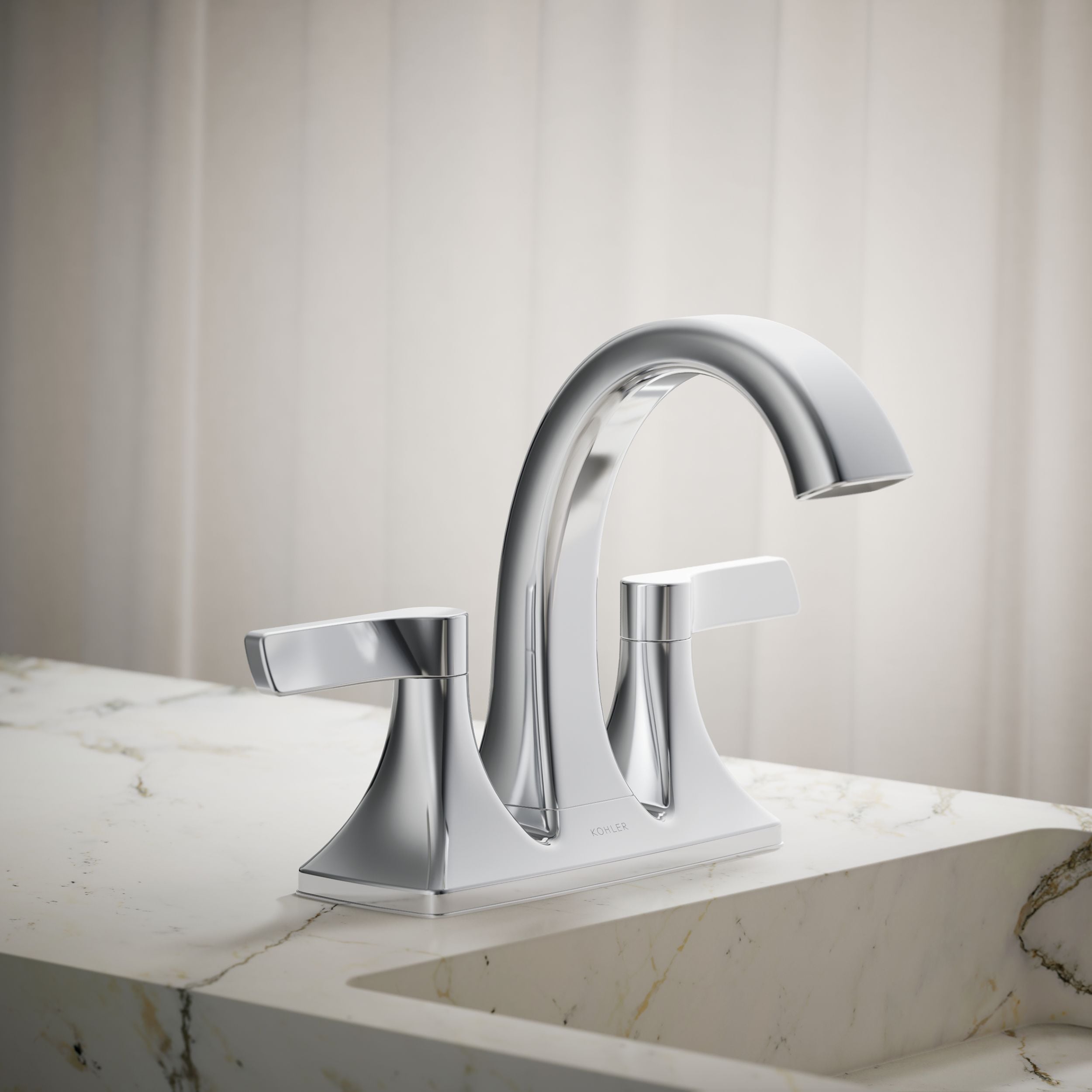 KOHLER R22476-4D-CP Maxton Polished Chrome 4-in centerset 2-handle WaterSense High-arc Residential Handle Bathroom Sink Faucet with Drain