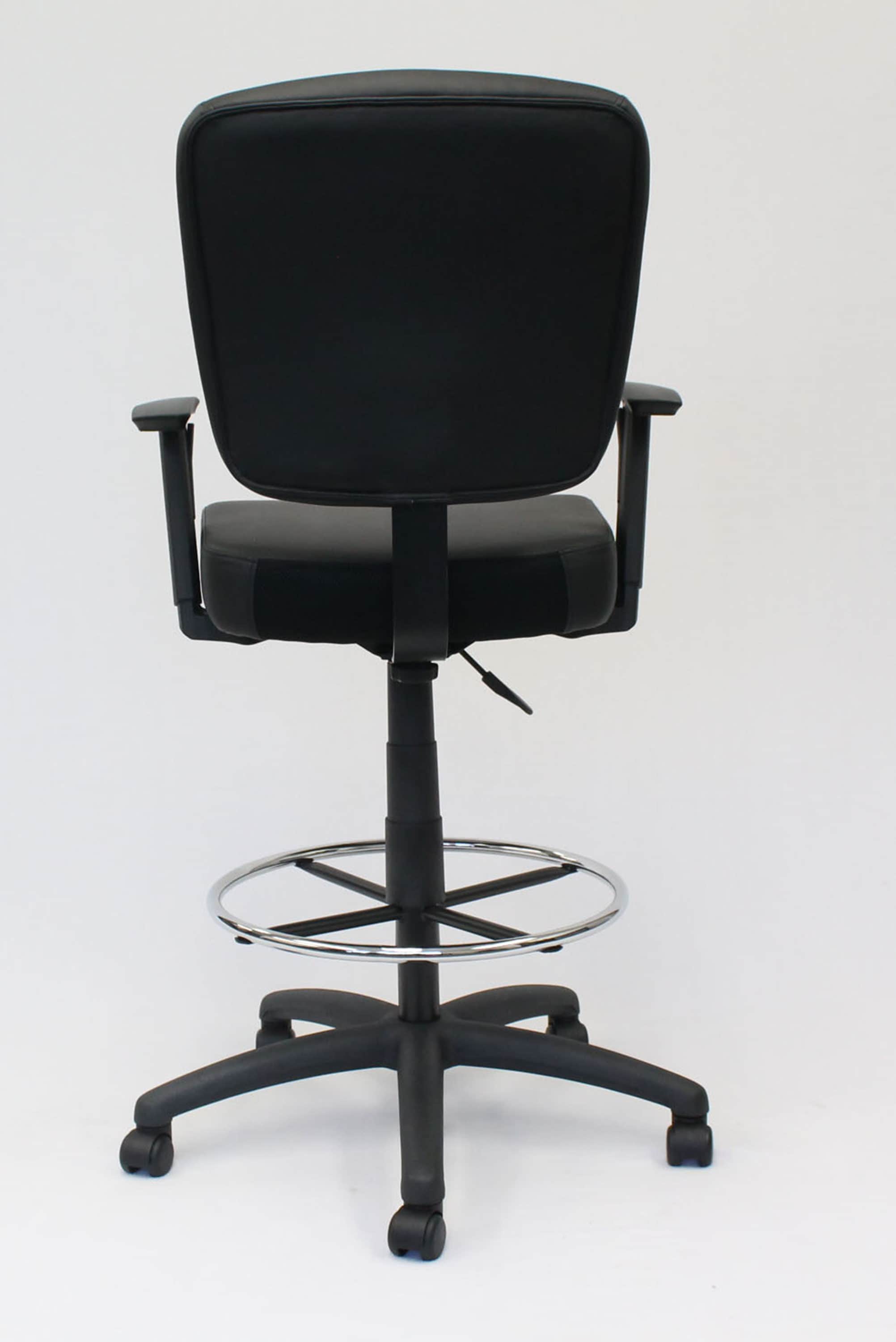Oversized Black Drafting Stool with Chrome Footring and Adjustable Arms