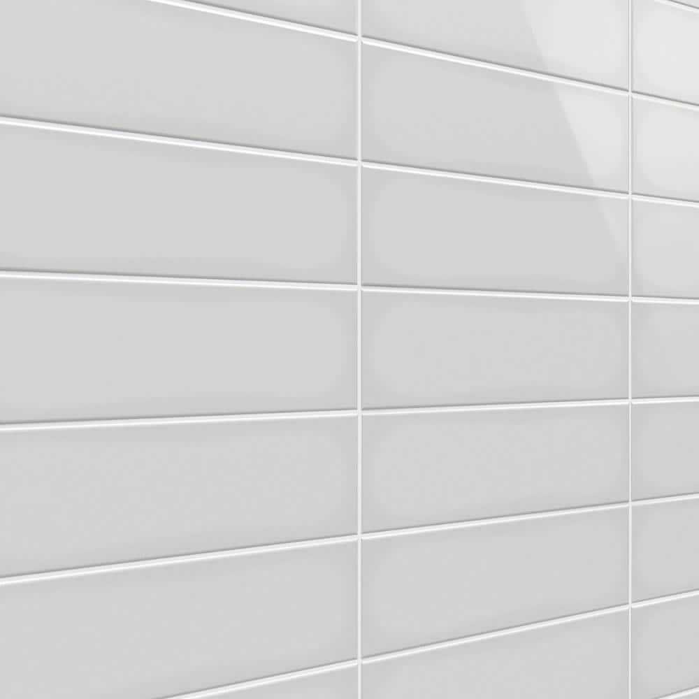 Light Gray Polished Porcelain Subway Wall Tile 3.93 x 11.81 in