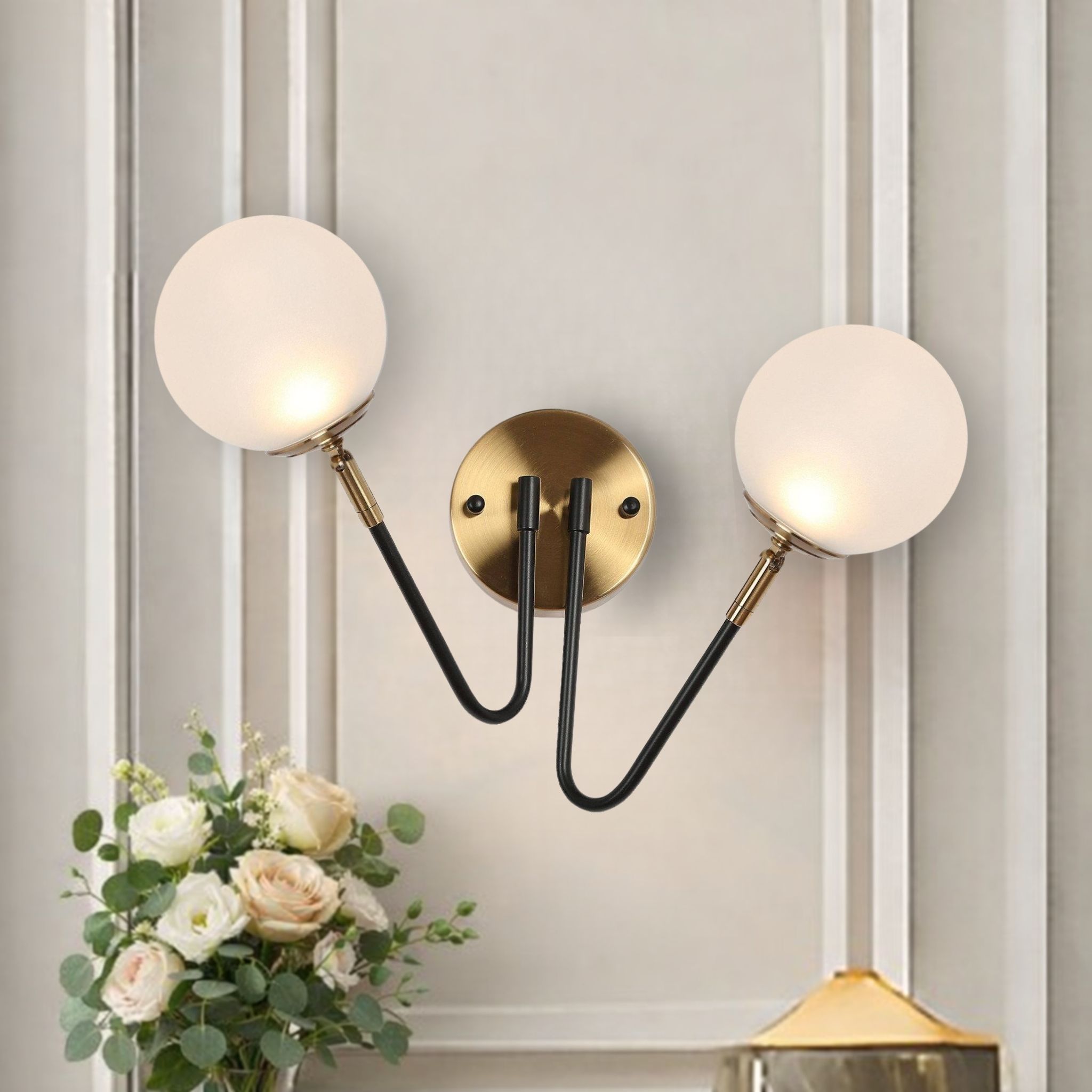 ZEVNI 15.7-in W 2 -Light Satin Gold Transitional Integrated LED Wall Sconce