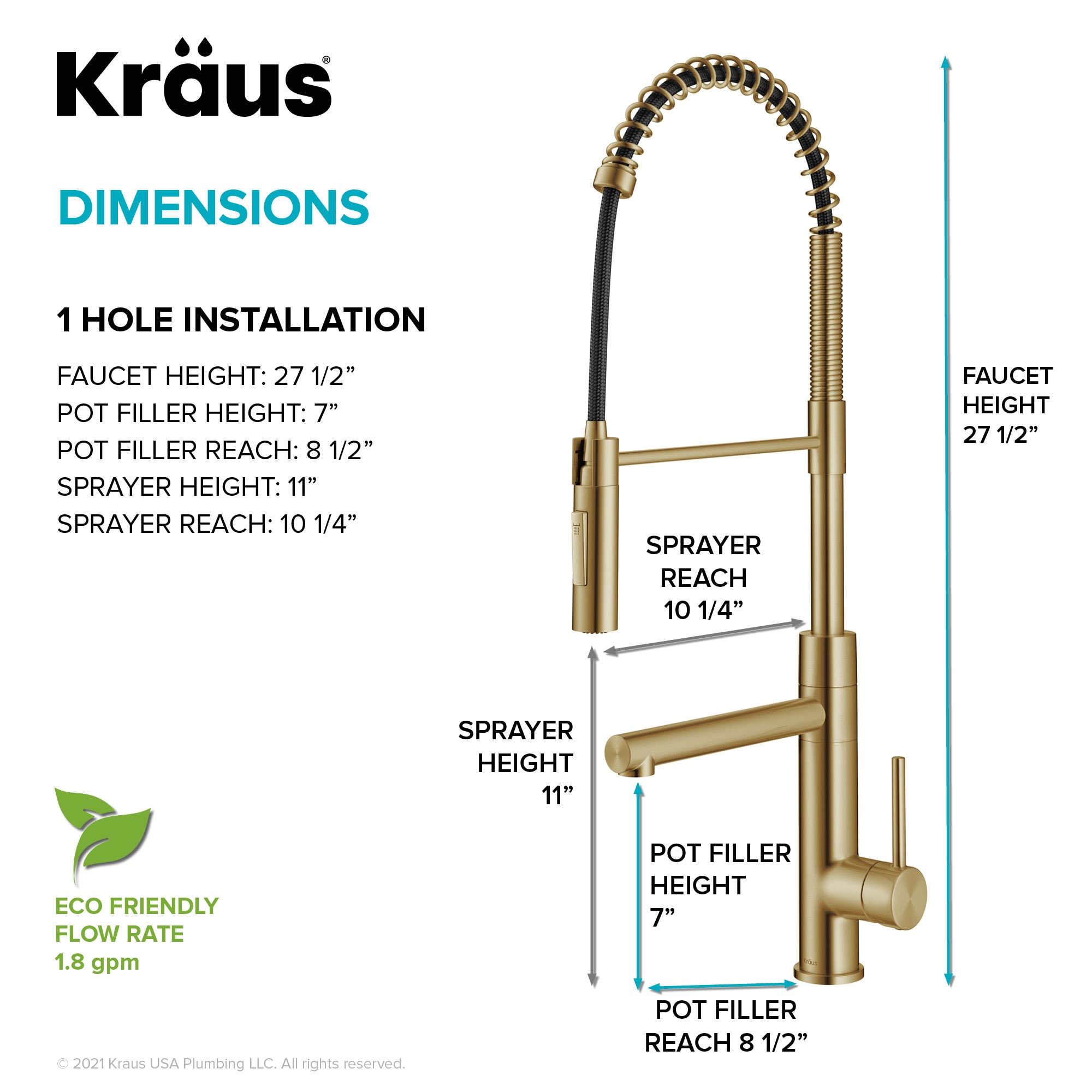 Brushed Brass Commercial Style Pull-Down Kitchen Faucet with Pot Filler