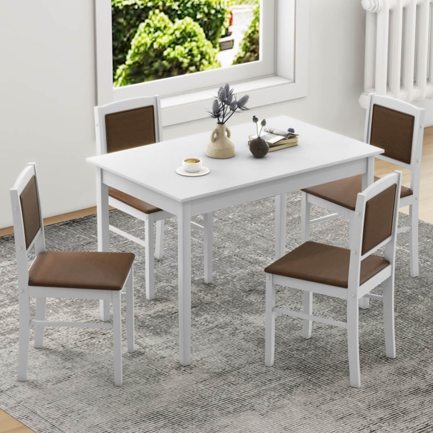 Mondawe MD-KC57178WH Brown Contemporary/Modern Dining Room Set with Rectangular Table ( Seats 4 )