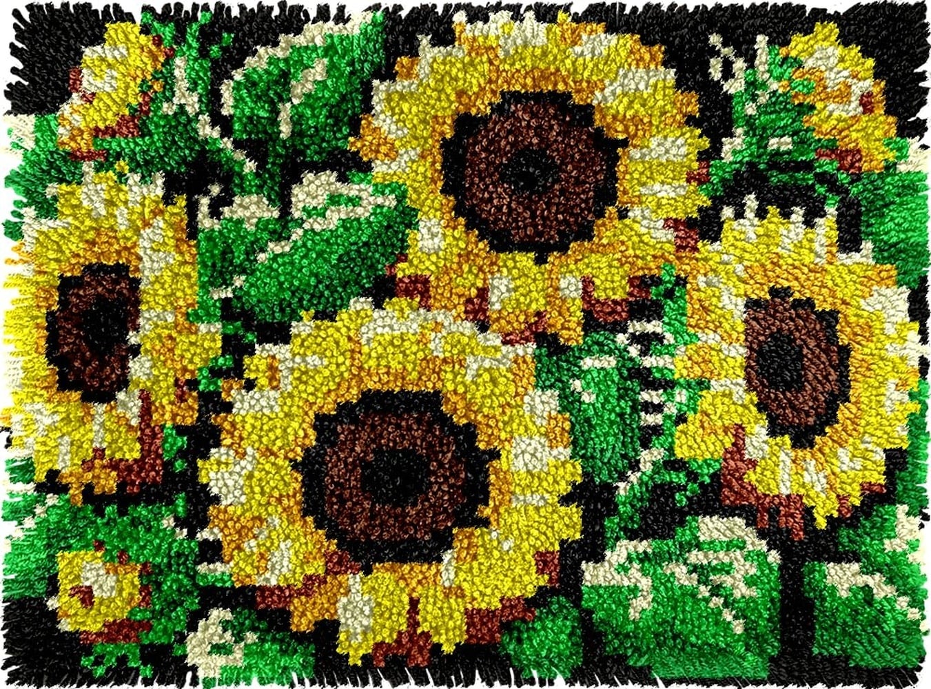 Phyfalip  Sunflowers Latch Hook Kit for Adults Beginners Pre Printed Rug Making Set DIY Handmade Wall Hanging Craft Home Decor 20x15 Inch