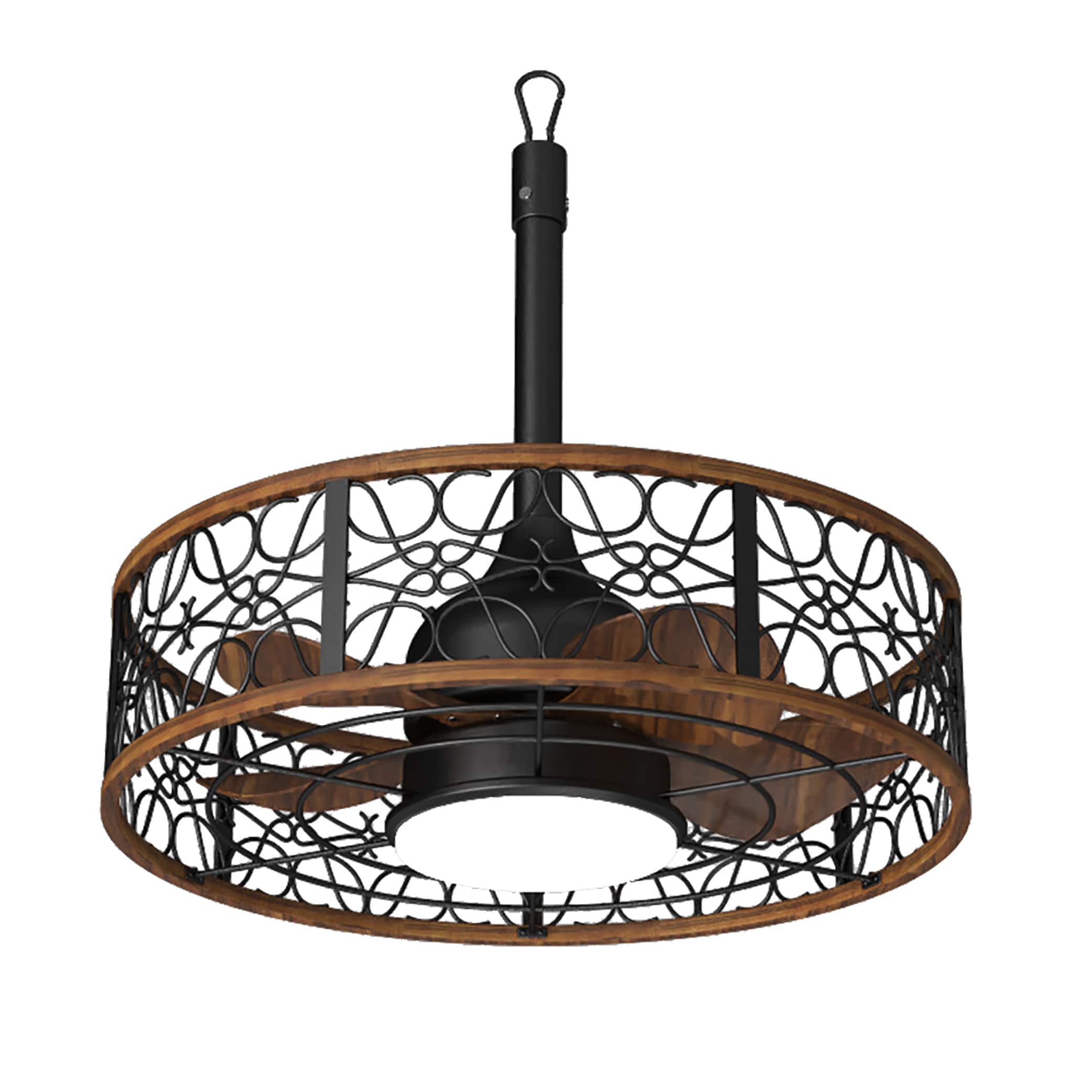 Cusp Barn OT2035 23-in Color-Changing Integrated LED Outdoor Black with Wood Blades Fandelier Ceiling Fan With Light - Remote Included ( 5 -Blade )