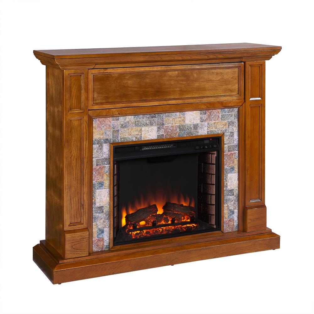 Boston Loft Furnishings ATG9139FE 48-in W Dark Sienna with Multicolored Slate Fan-forced Electric Fireplace