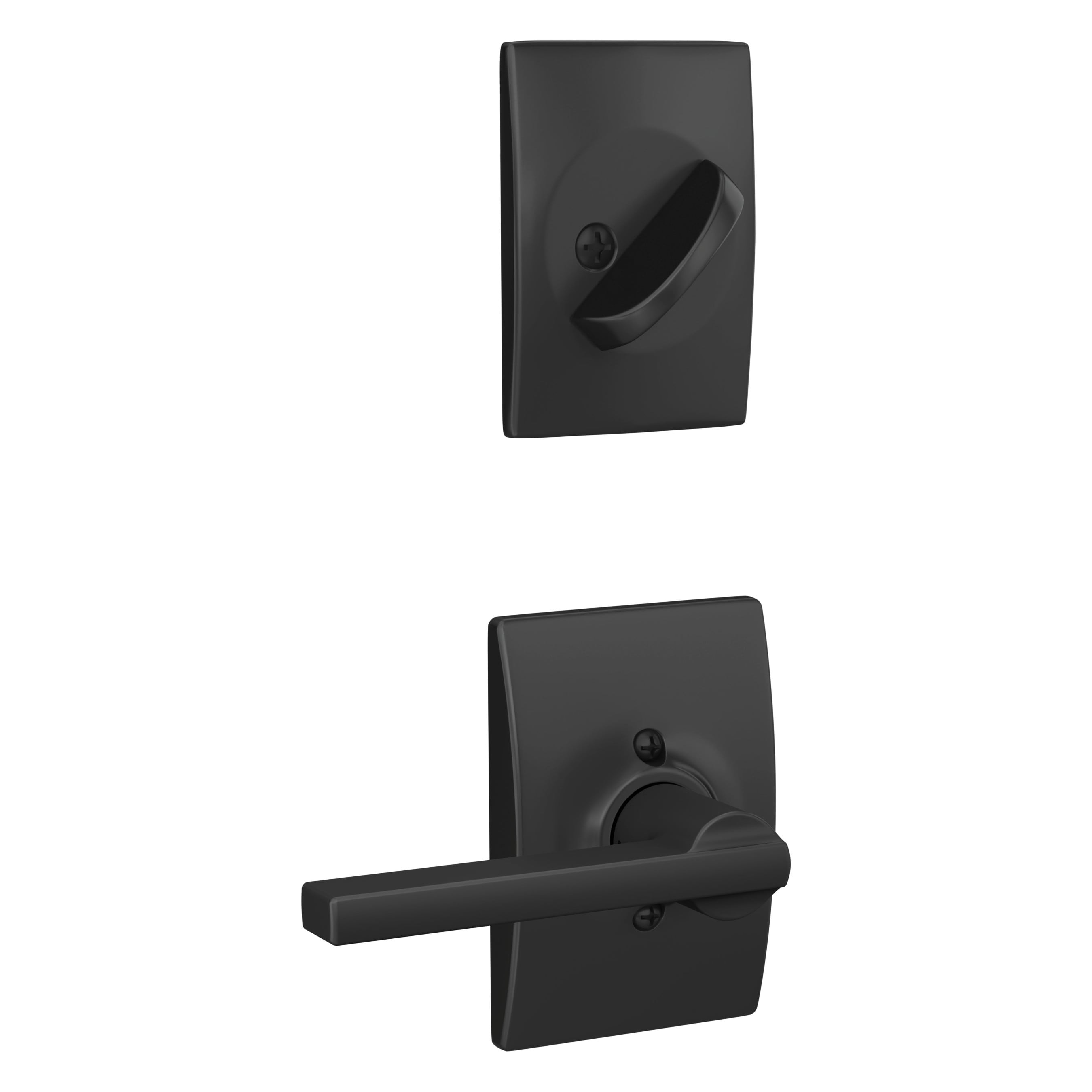Schlage F59 LAT 622 CEN Latitude-Century Matte Black Single-Cylinder Deadbolt Entry door handleset with Latitude Lever
