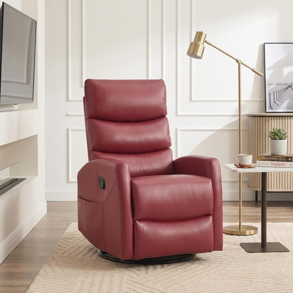 Homy Casa -  Red Fabric Power Recliner Chair with Remote 8-Point Vibration Massage Heat and 360 D...