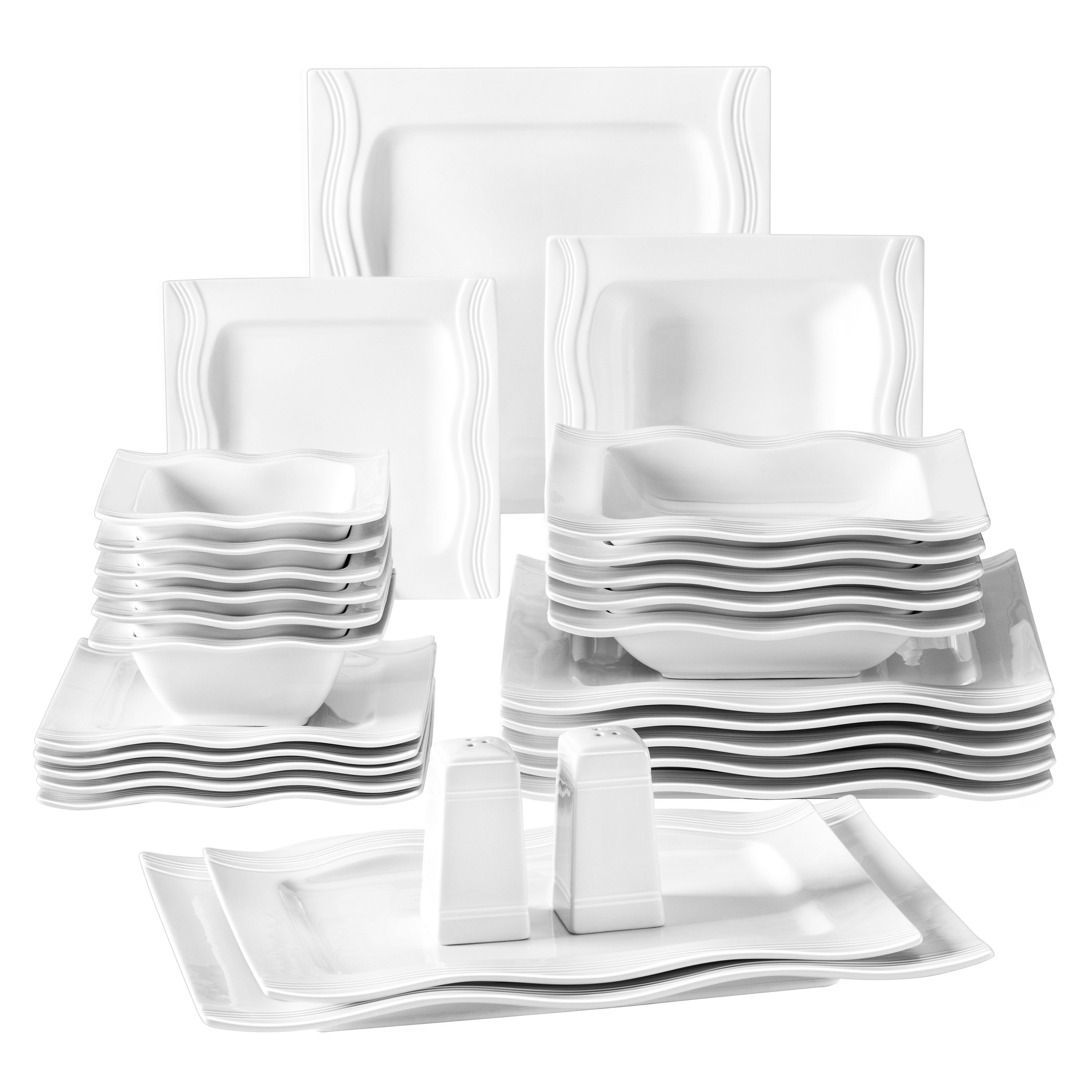 MALACASA Dinnerware Sets for 6, 30 Piece Blue Square