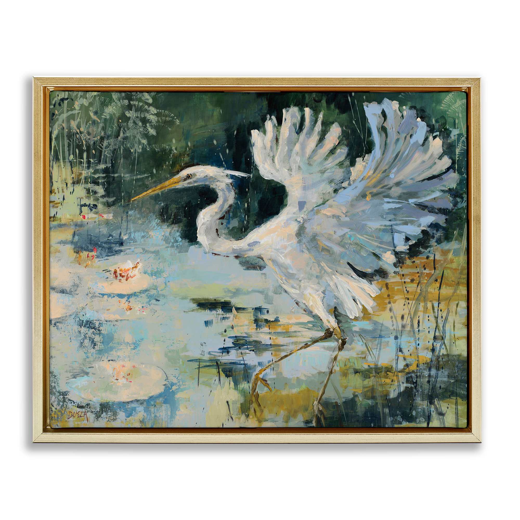 Stupell Industries BS-773-FFG-16X20 Heron with Spread Wings Gold Framed Floater Canvas Wall Art By Dusza 21 x 17
