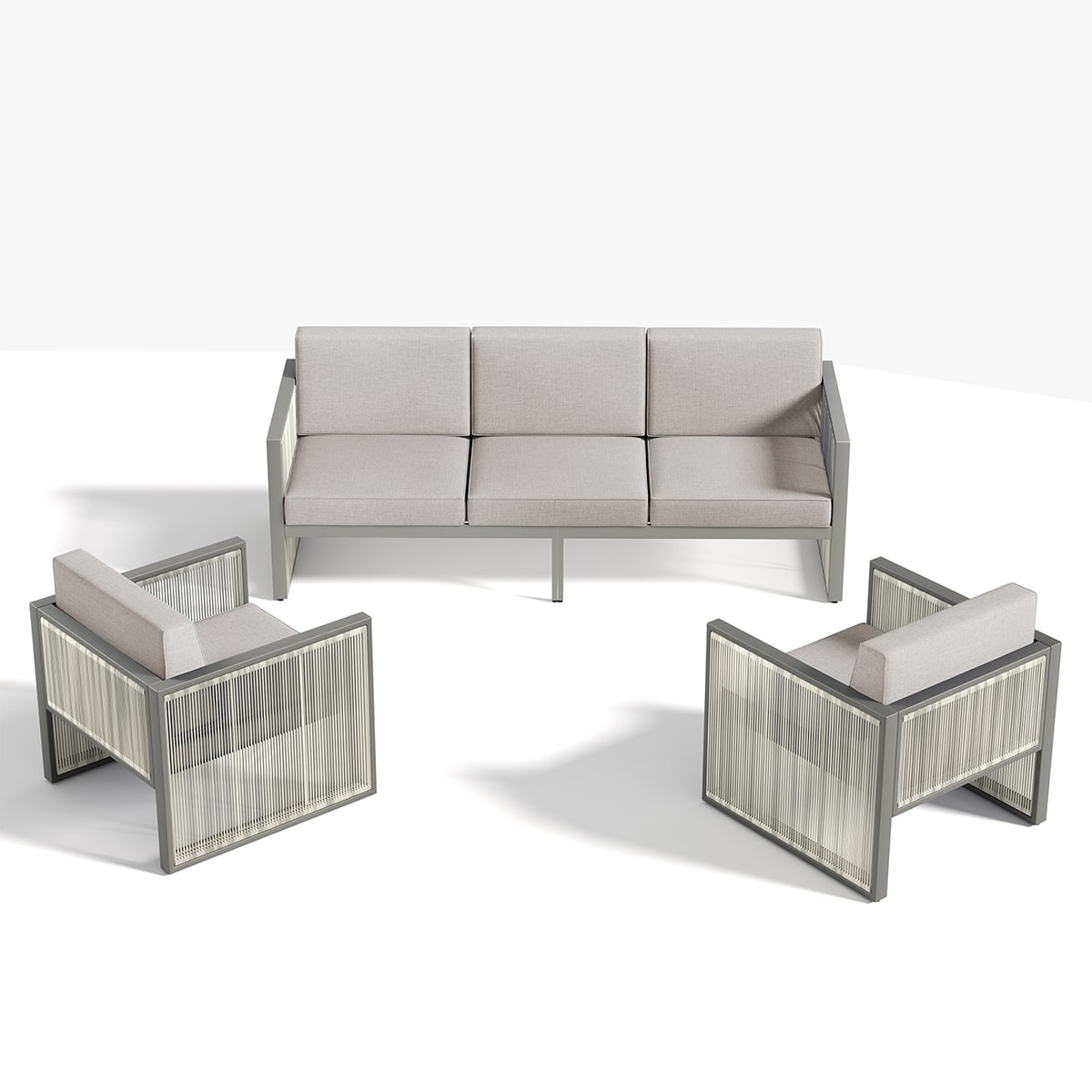 Rilyson FSFHGW1311-8 ForestHaven 3 -Piece Woven Patio Sofa Conversation Set with Off-white Cushions